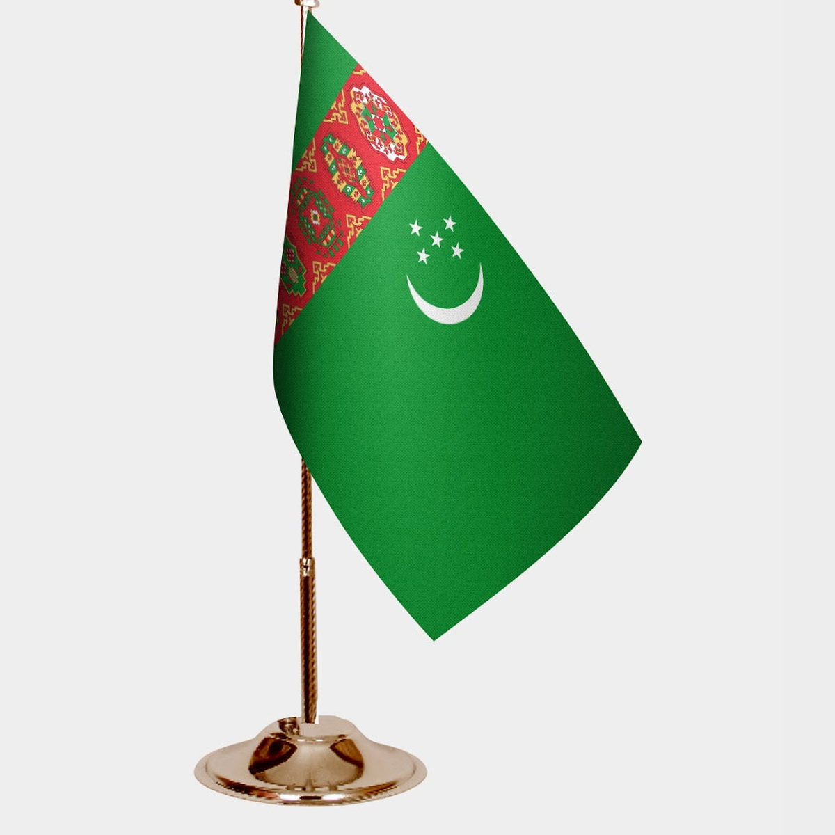 Turkmenistan Gold Desk Flag - Premium Metal Stand