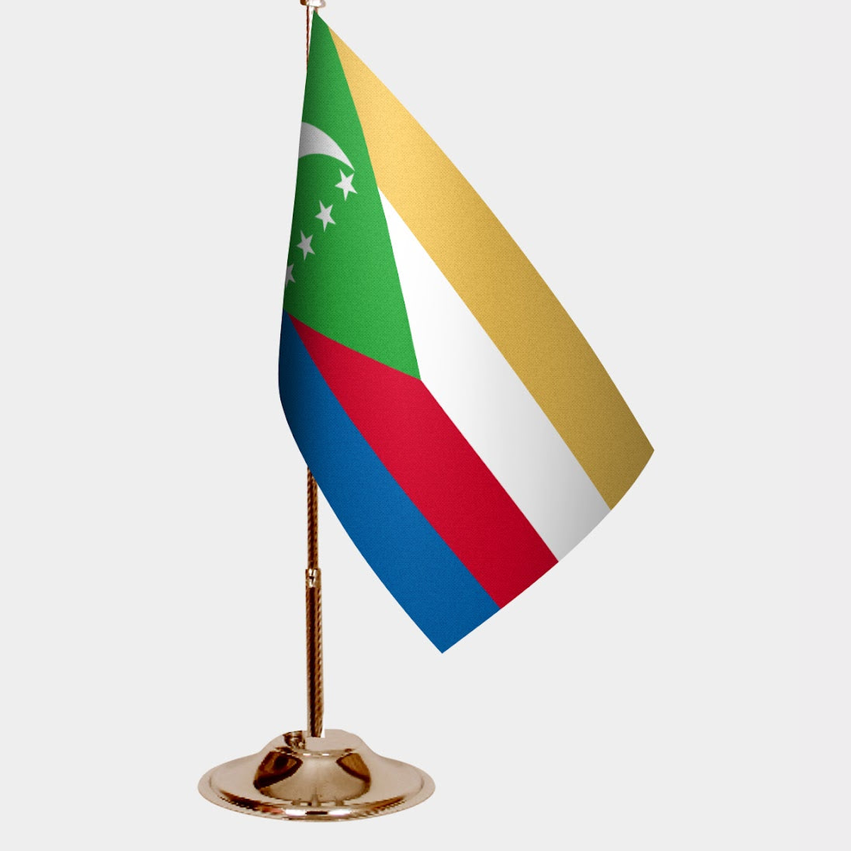 Comoros Gold Desk Flag - Premium Metal Stand