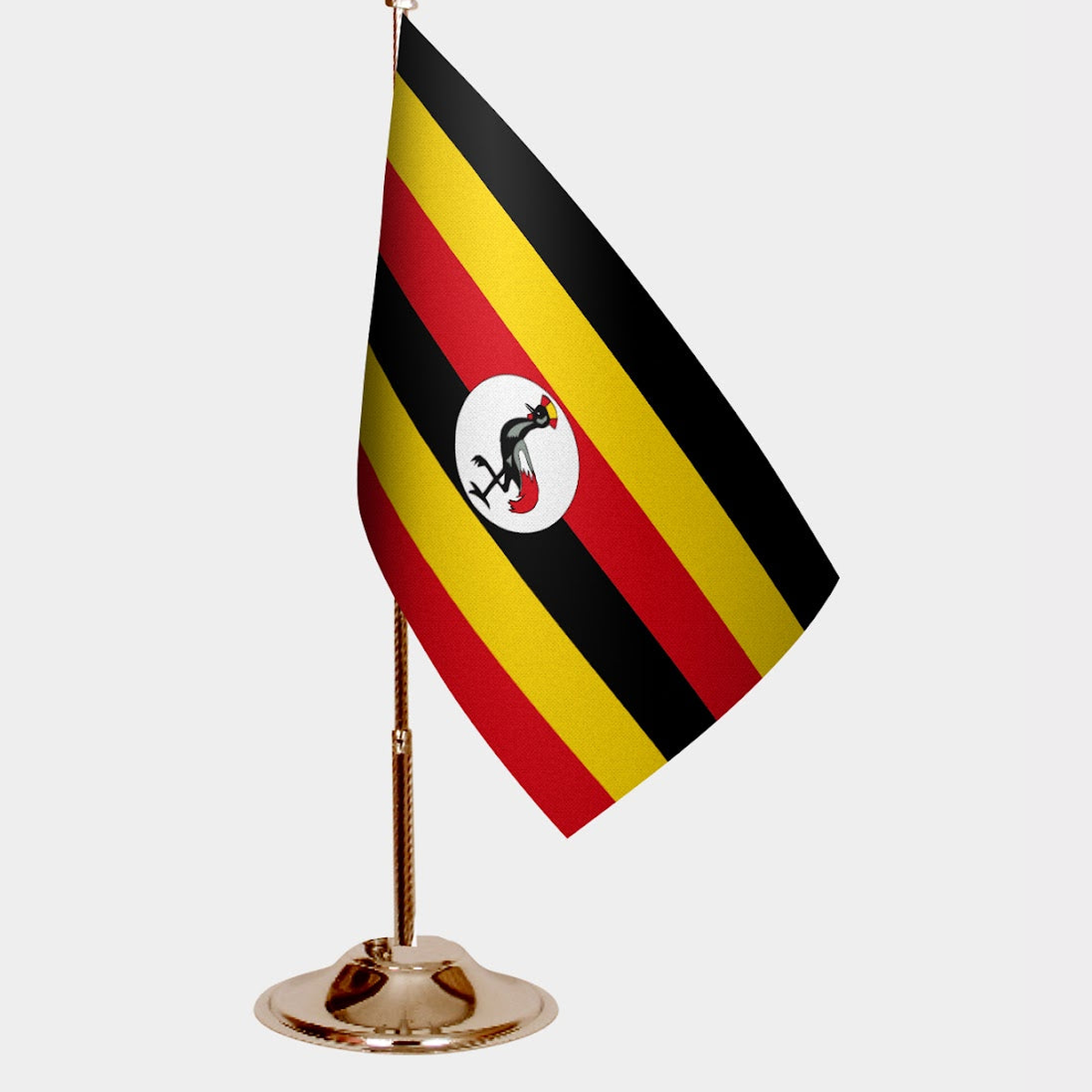 Uganda Gold Desk Flag - Premium Metal Stand