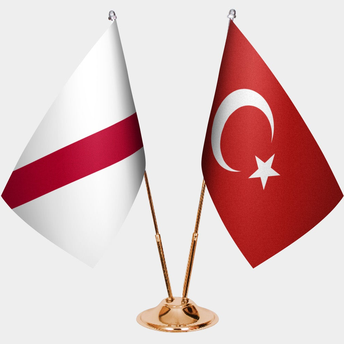 Namibia and Türkiye dual desk flag set with gold pedestal, satin office table flag