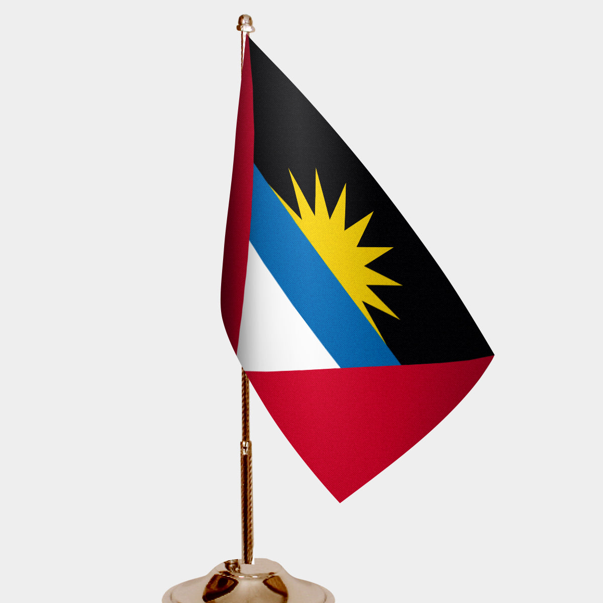 Antigua and Barbuda Gold Desk Flag - Premium Metal Stand