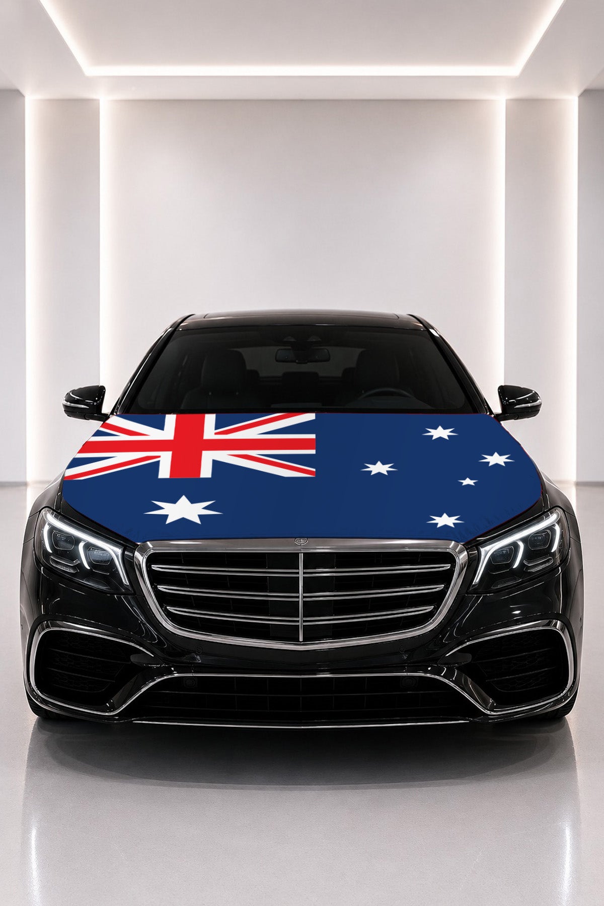 Australia flag car hood cover fitted on a black car bonnet