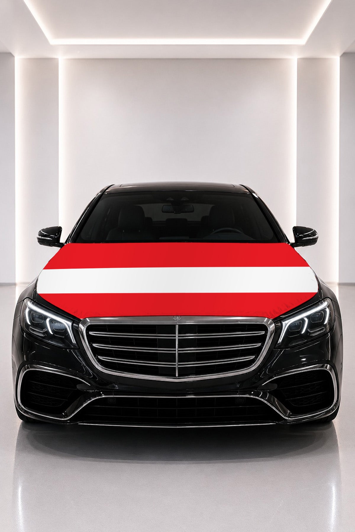 Austria flag car hood cover fitted on a black car bonnet