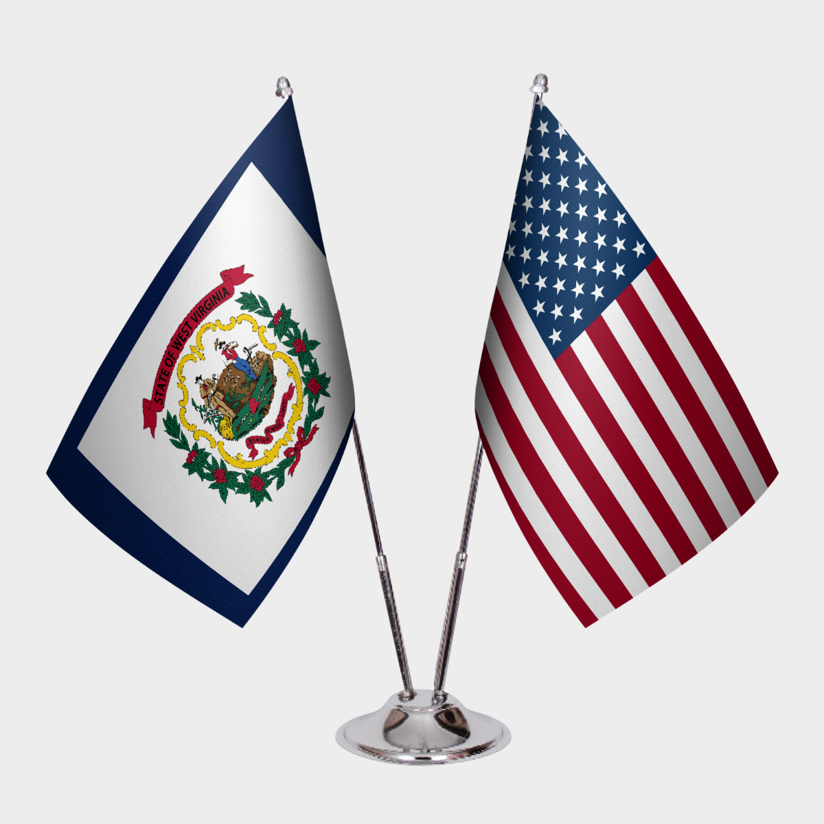 West Virginia & U.S. Desk Flag Set — Double Satin