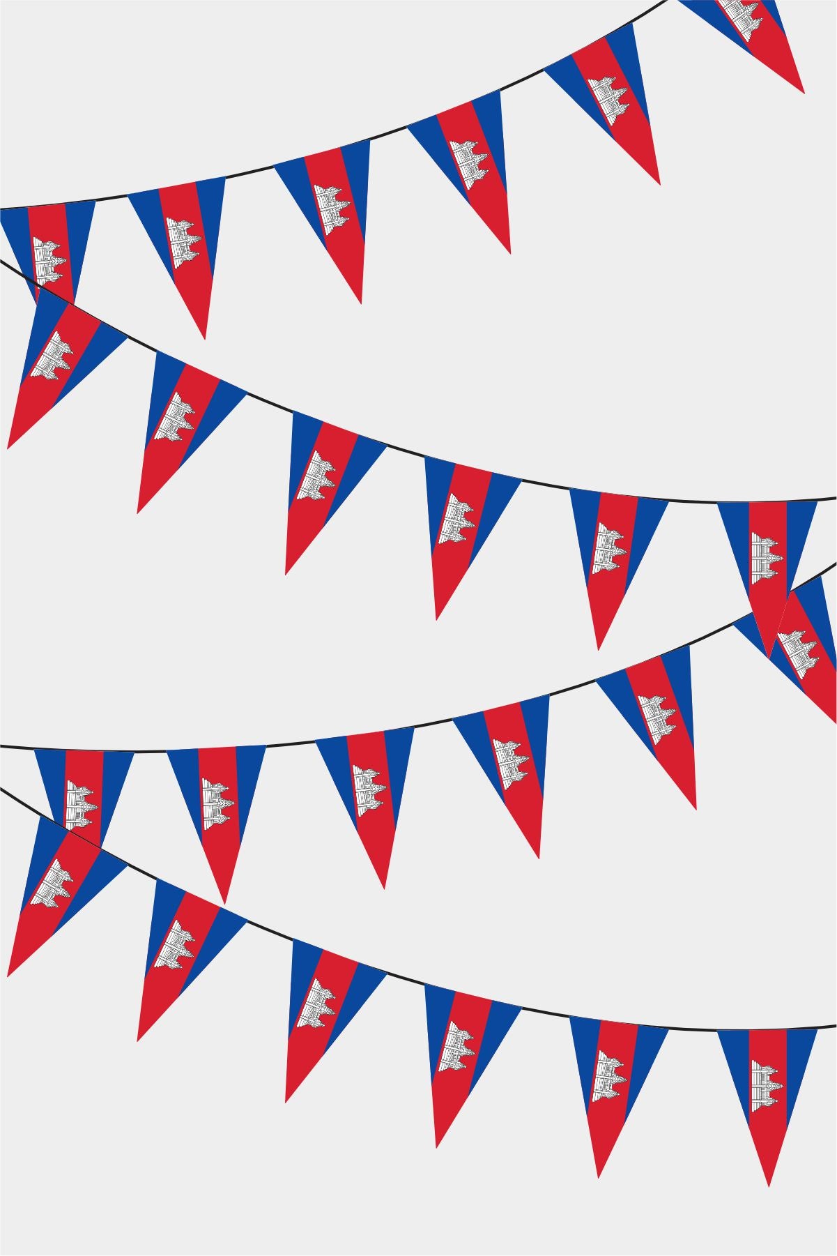 Cambodia Triangular Flag Bunting - 50 Meters Premium Pennant Flags for Party Decoration | Professional Quality Raschel Fabric