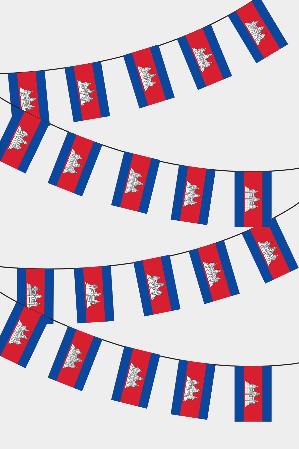 Cambodia Rectangular Flag Bunting - 50 Meters Premium String Flags for Party Decoration | Professional Quality Raschel Fabric