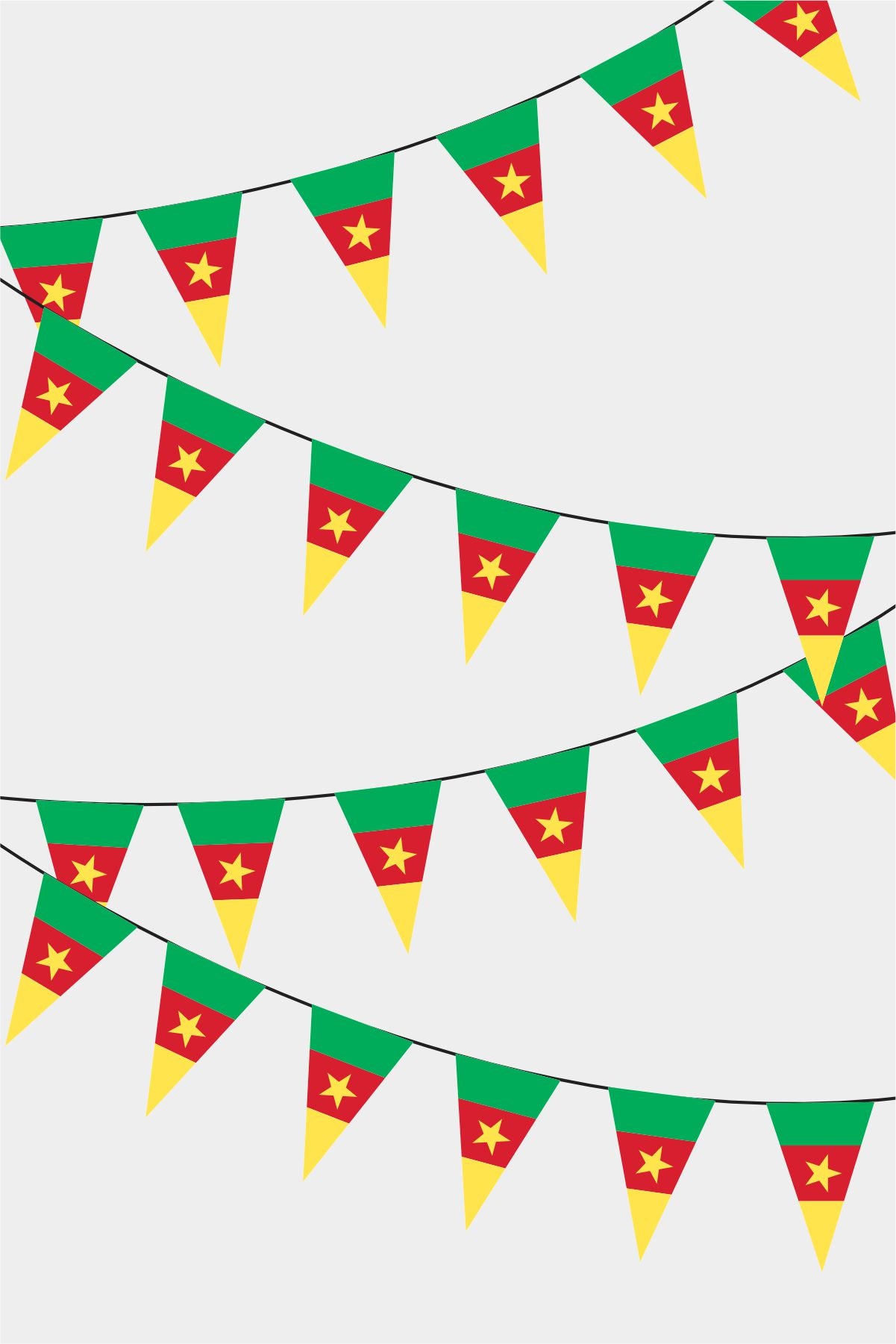 Cameroon Triangular Flag Bunting - 50 Meters Premium Pennant Flags for Party Decoration | Professional Quality Raschel Fabric