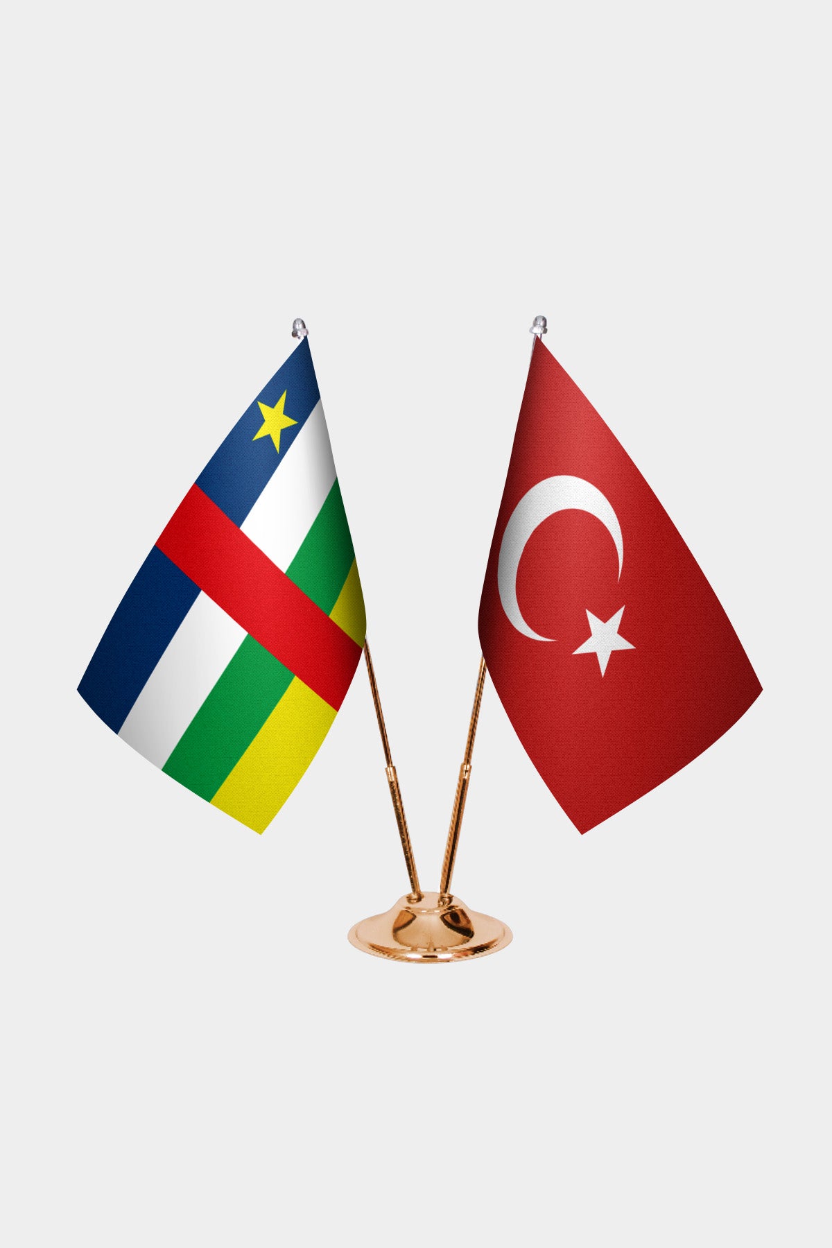 Central African Republic and Turkey desk flag set with gold pole and base
