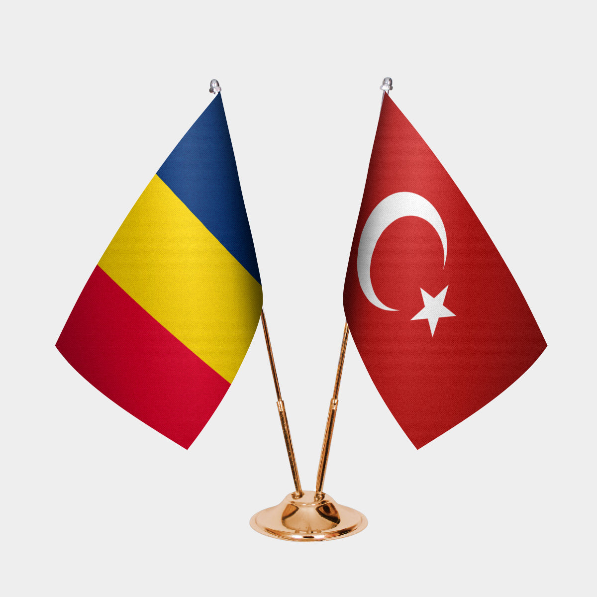 Chad and Turkey desk flag set with gold pole and base