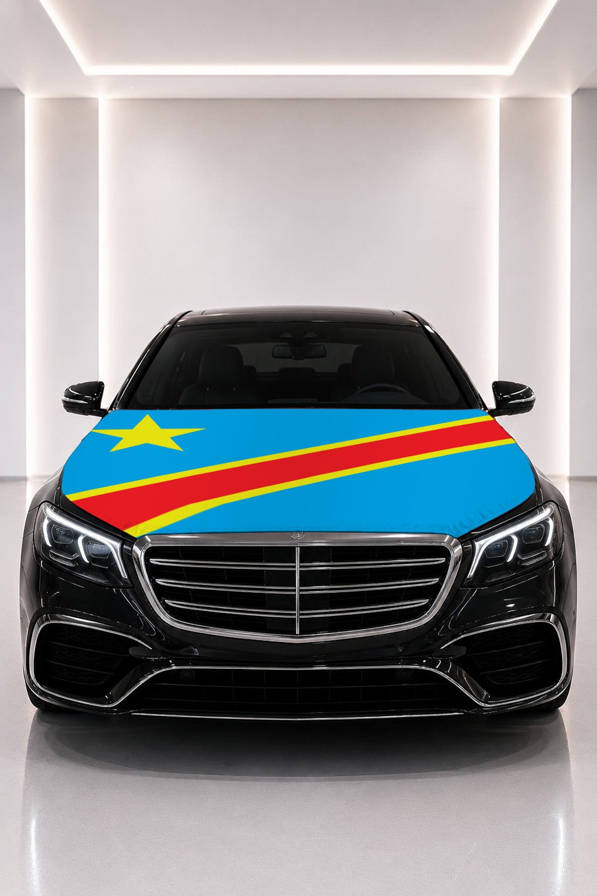 Democratic Republic of the Congo flag car hood cover fitted on a black car bonnet