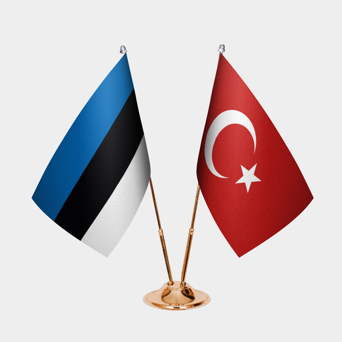 Estonia and Turkey desk flag set with gold pole and base