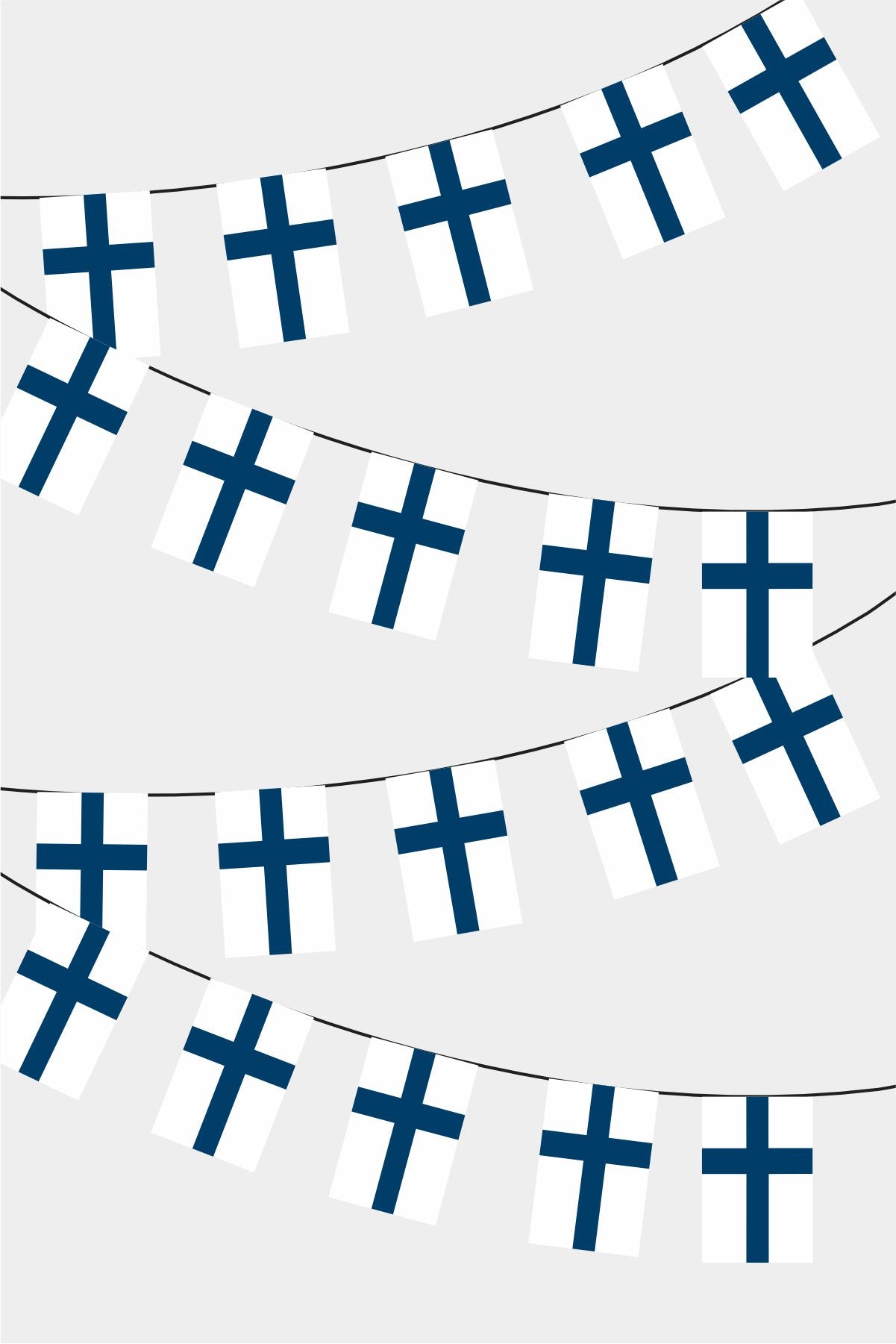 Finland Rectangular Flag Bunting - 50 Meters Premium String Flags for Party Decoration | Professional Quality Raschel Fabric