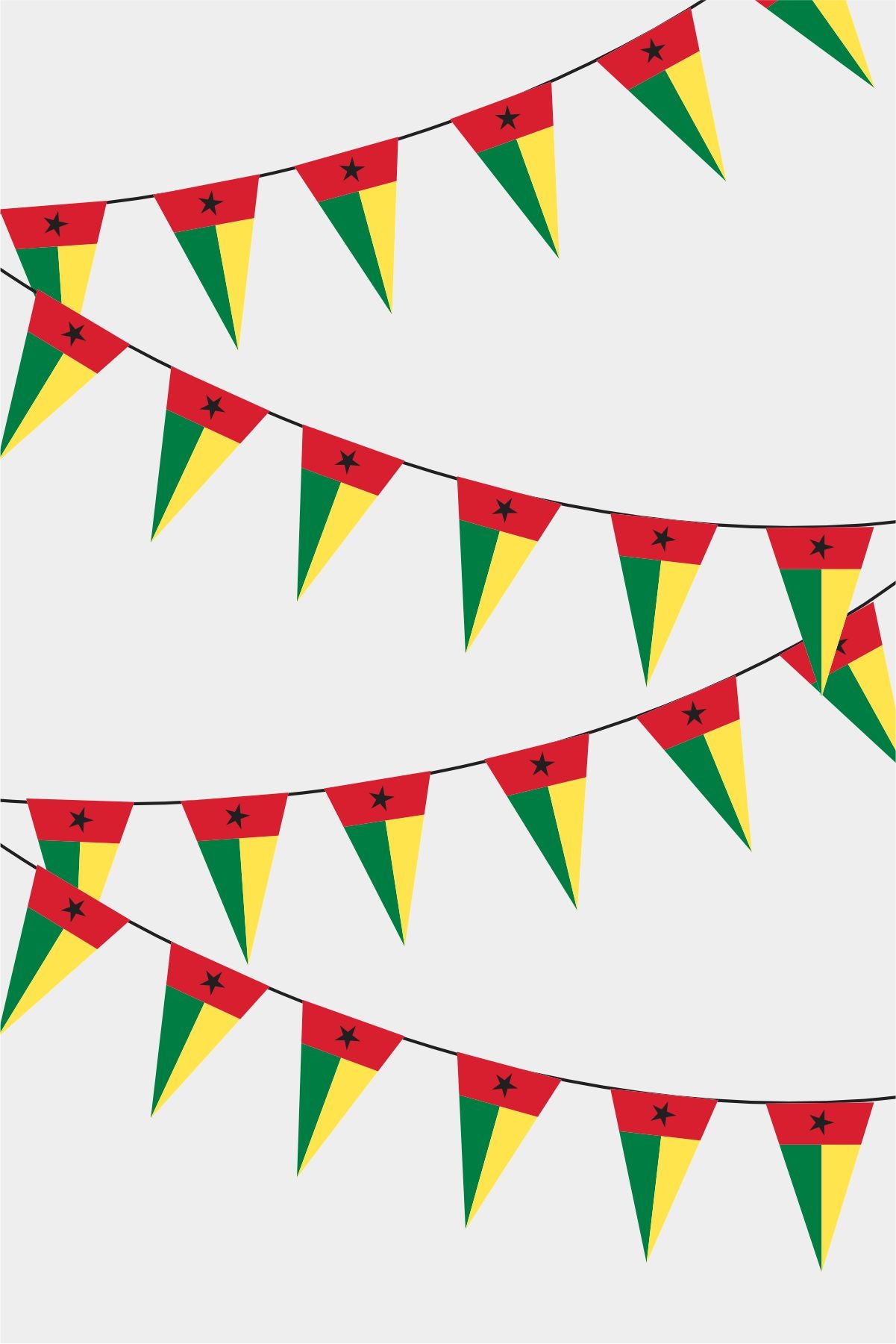 Guinea Bissau Triangular Flag Bunting - 50 Meters Premium Pennant Flags for Party Decoration | Professional Quality Raschel Fabric