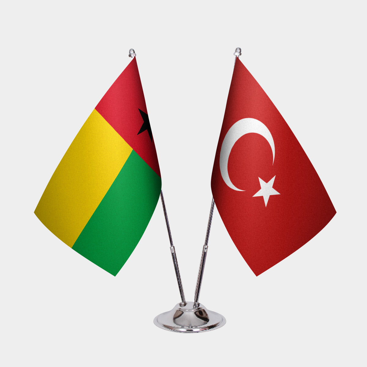 Guinea-Bissau and Turkey desk flag set with chrome pole and base