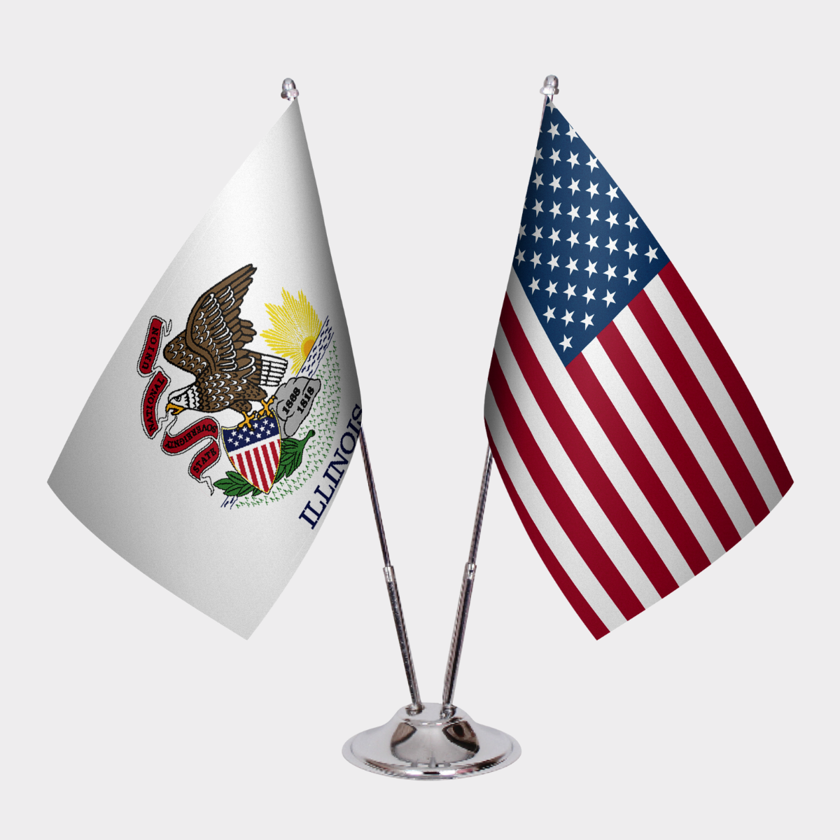 Illinois & U.S. Desk Flag Set — Double Satin