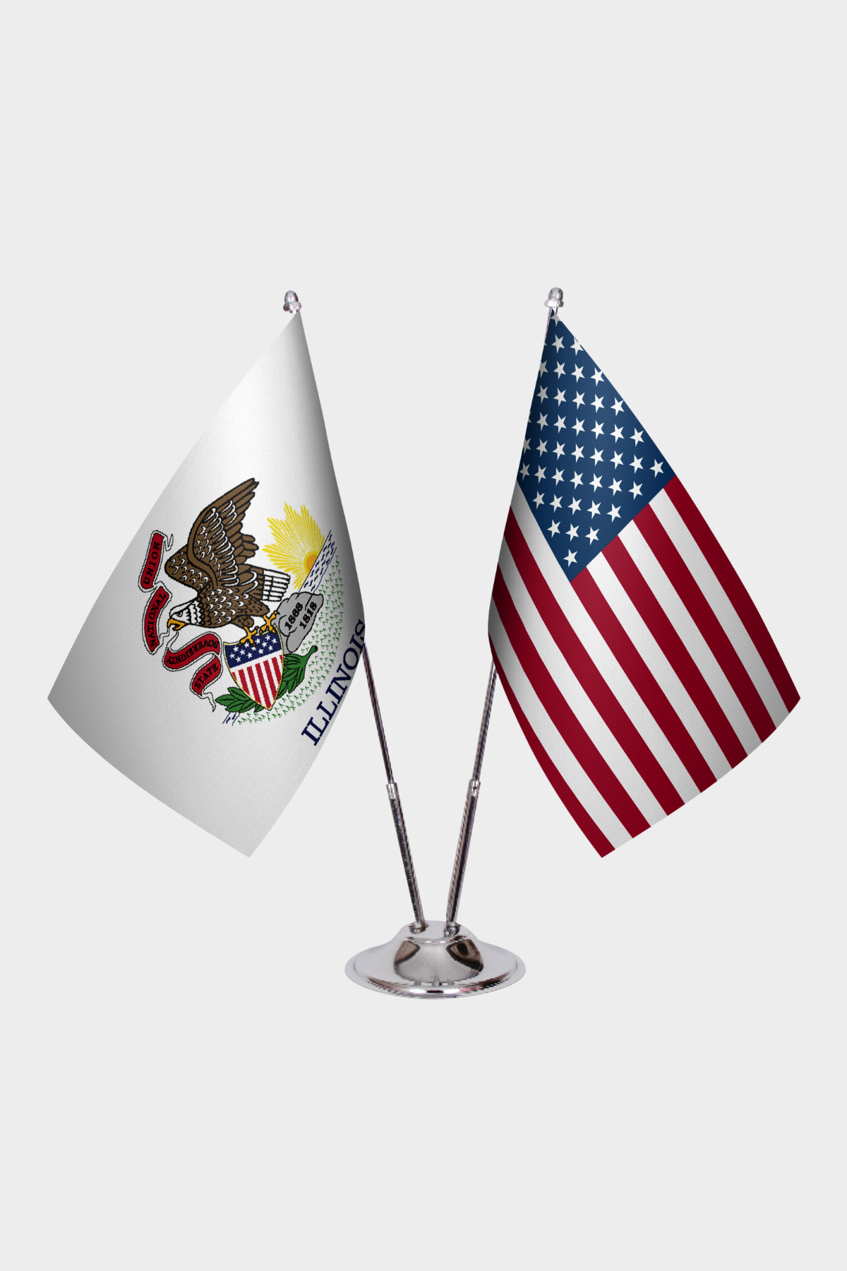 Illinois & U.S. Desk Flag Set — Double Satin