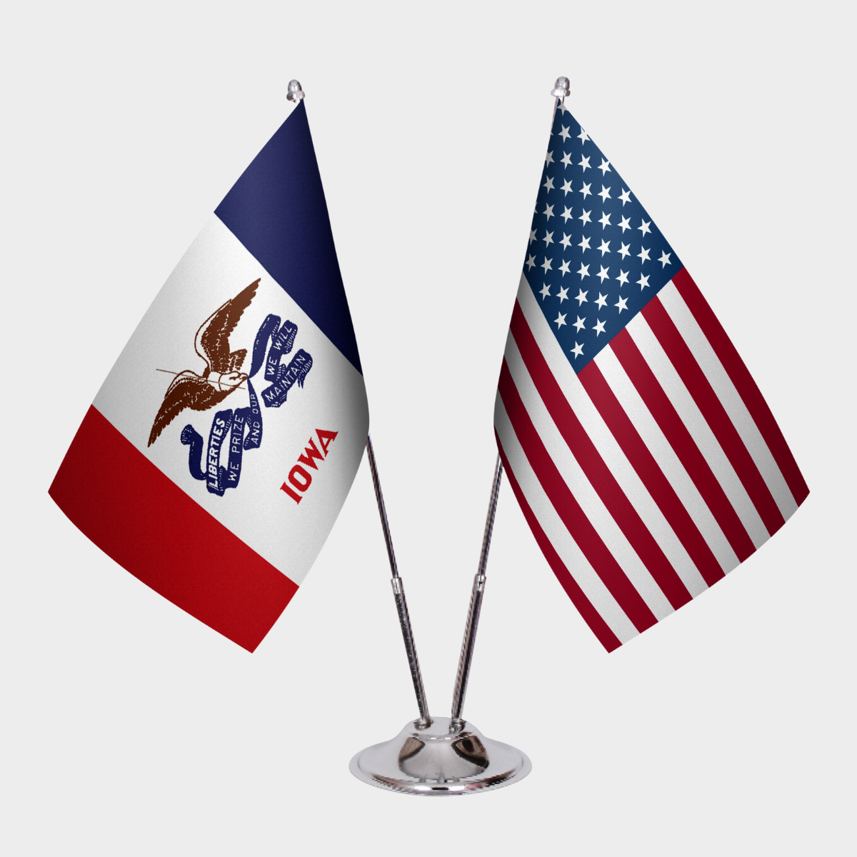 Iowa & U.S. Desk Flag Set — Double Satin