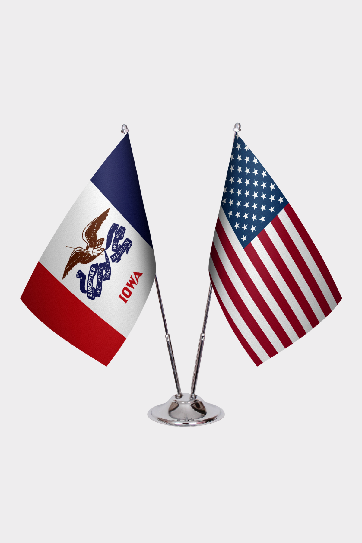 Iowa & U.S. Desk Flag Set — Double Satin