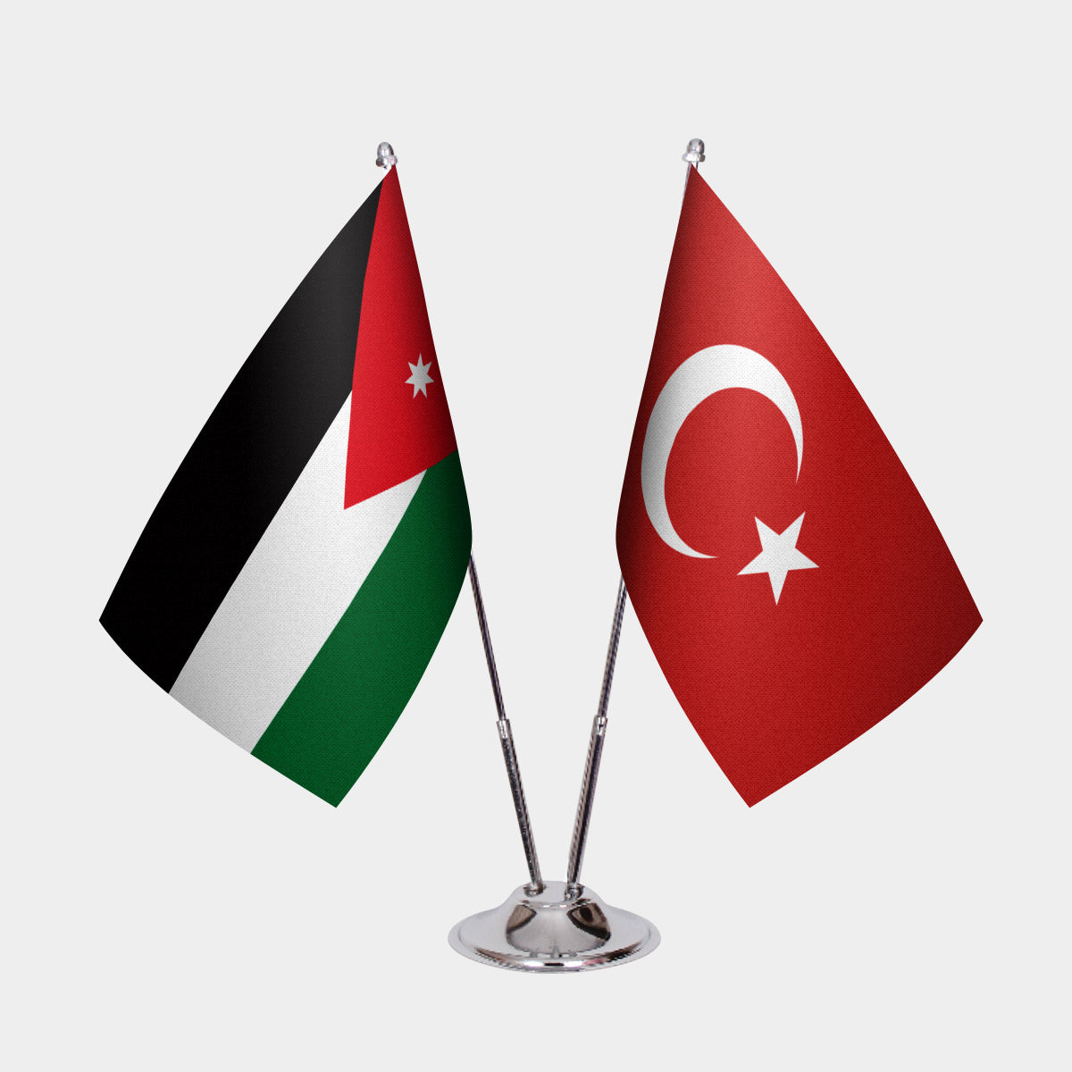 Jordan and Turkey desk flag set with chrome pole and base