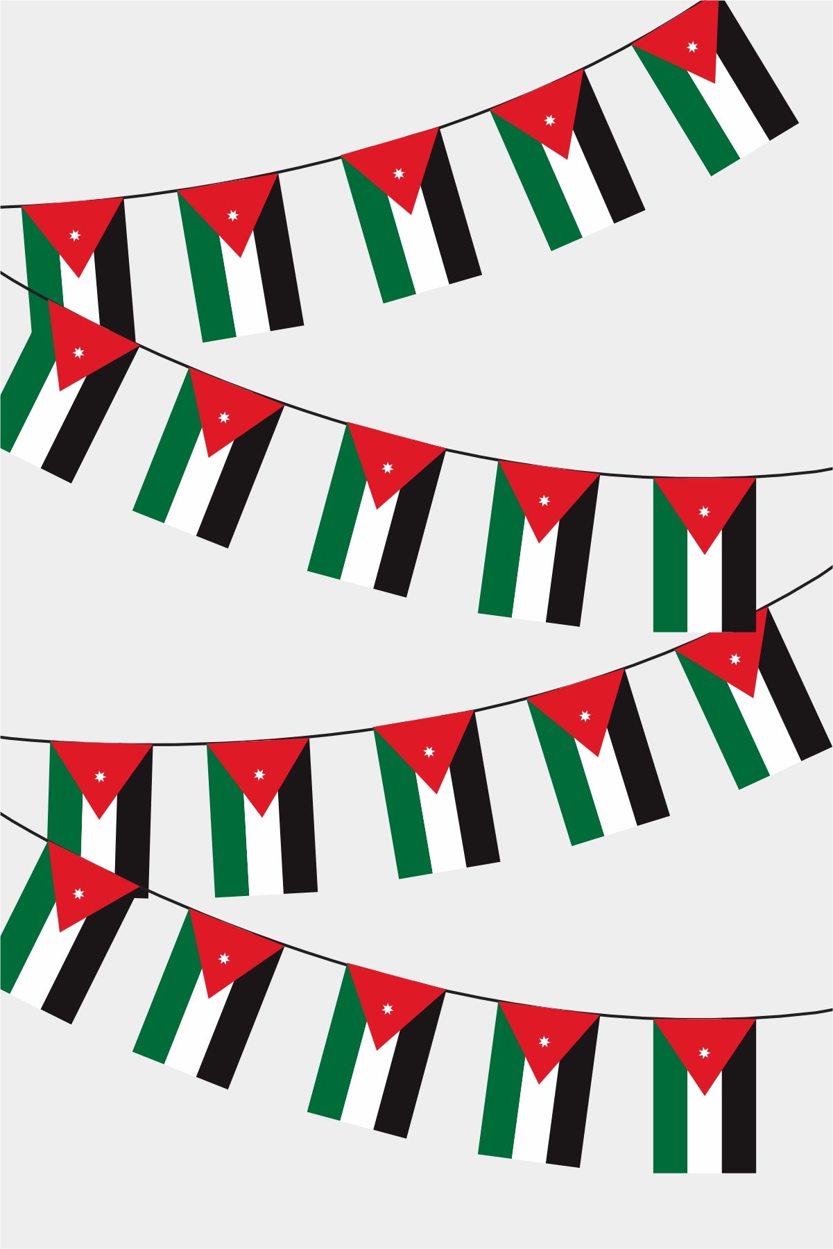 Jordan Rectangular Flag Bunting - 50 Meters Premium String Flags for Party Decoration | Professional Quality Raschel Fabric