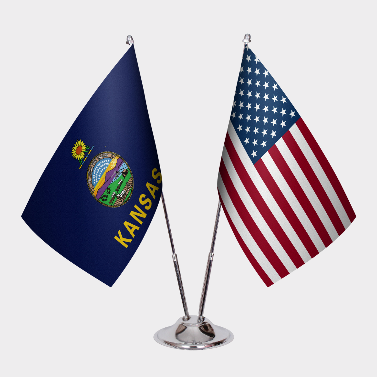 Kansas & U.S. Desk Flag Set — Double Satin