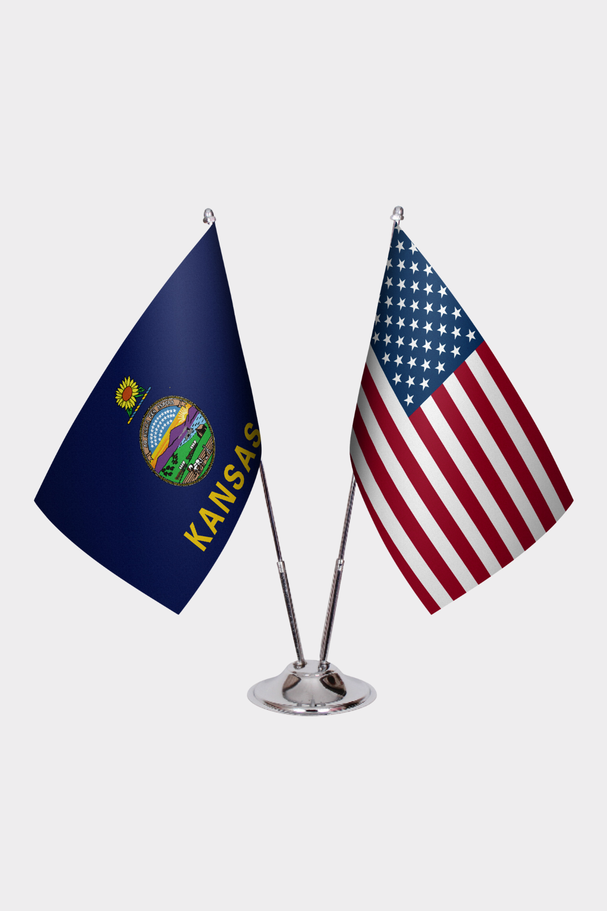 Kansas & U.S. Desk Flag Set — Double Satin
