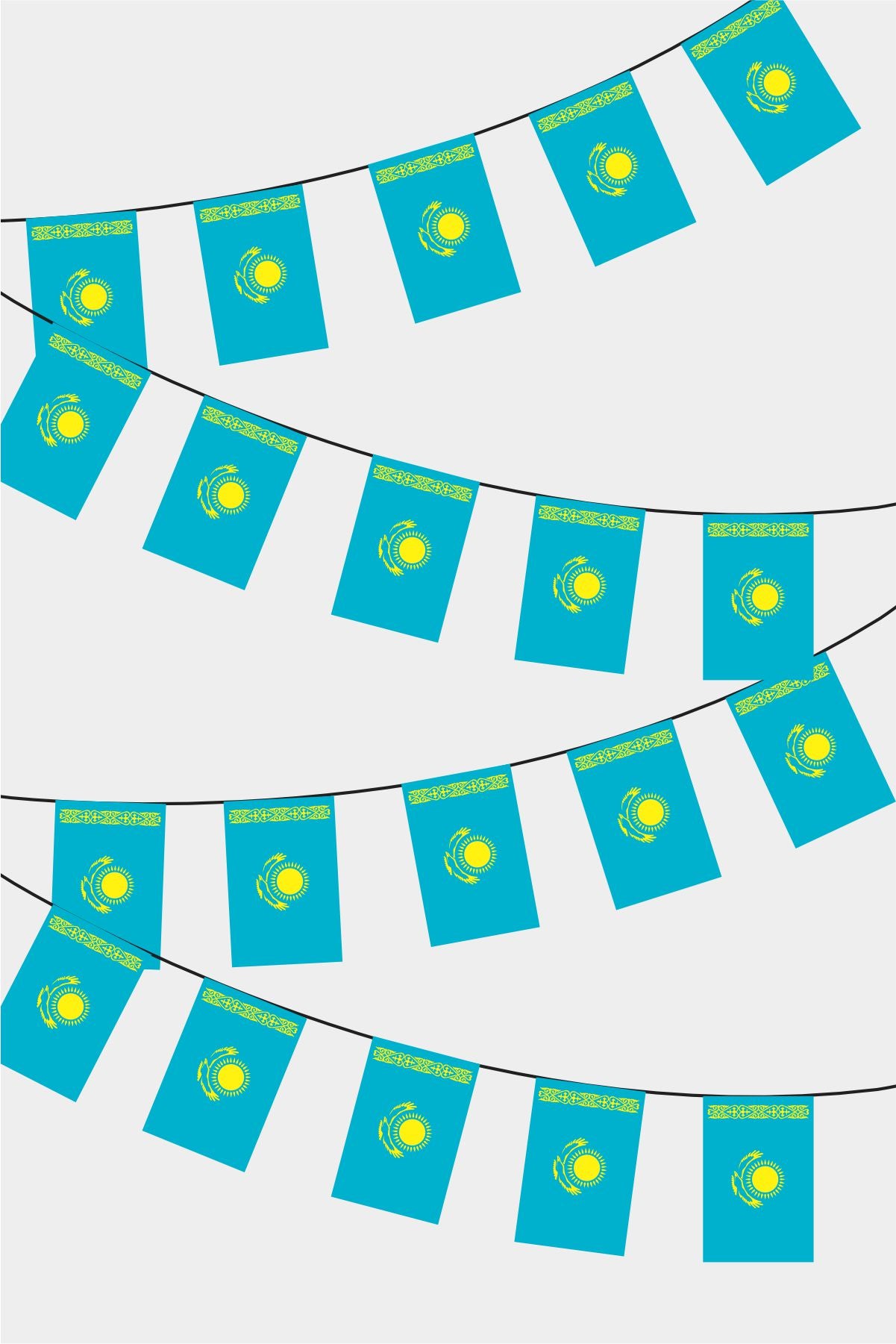Kazakhstan Rectangular Flag Bunting - 50 Meters Premium String Flags for Party Decoration | Professional Quality Raschel Fabric