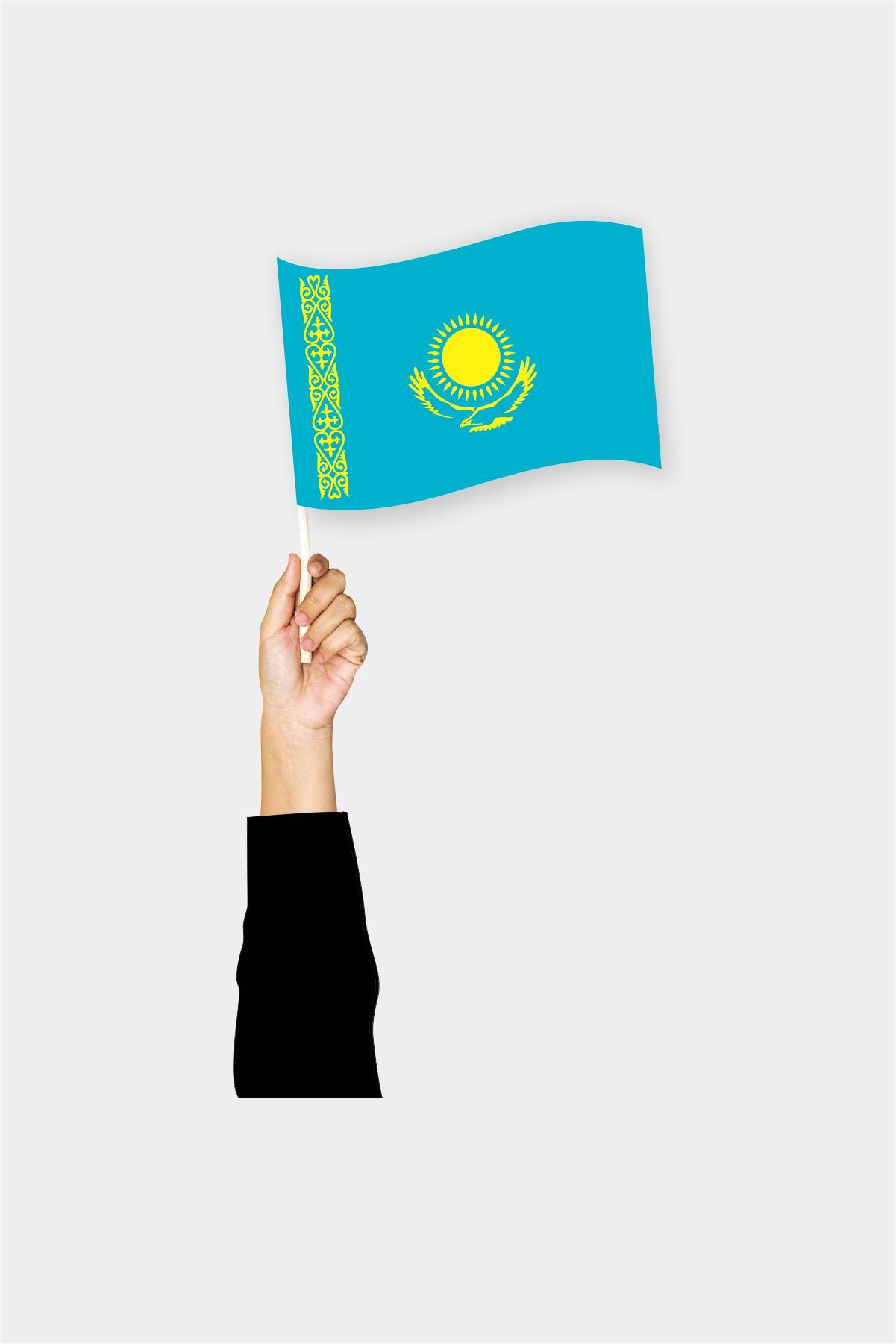 Kazakhstan handheld flag on stick - durable polyester country flag for events and parades