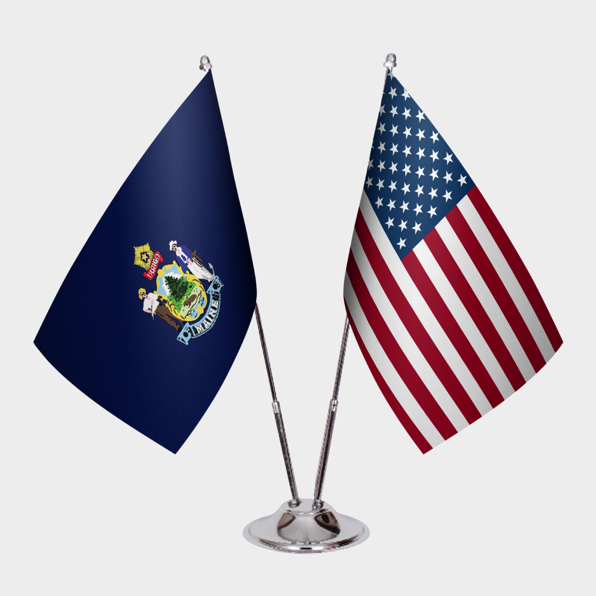 Maine & U.S. Desk Flag Set — Double Satin