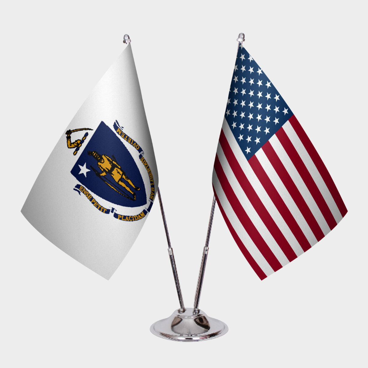 Massachusetts & U.S. Desk Flag Set — Double Satin