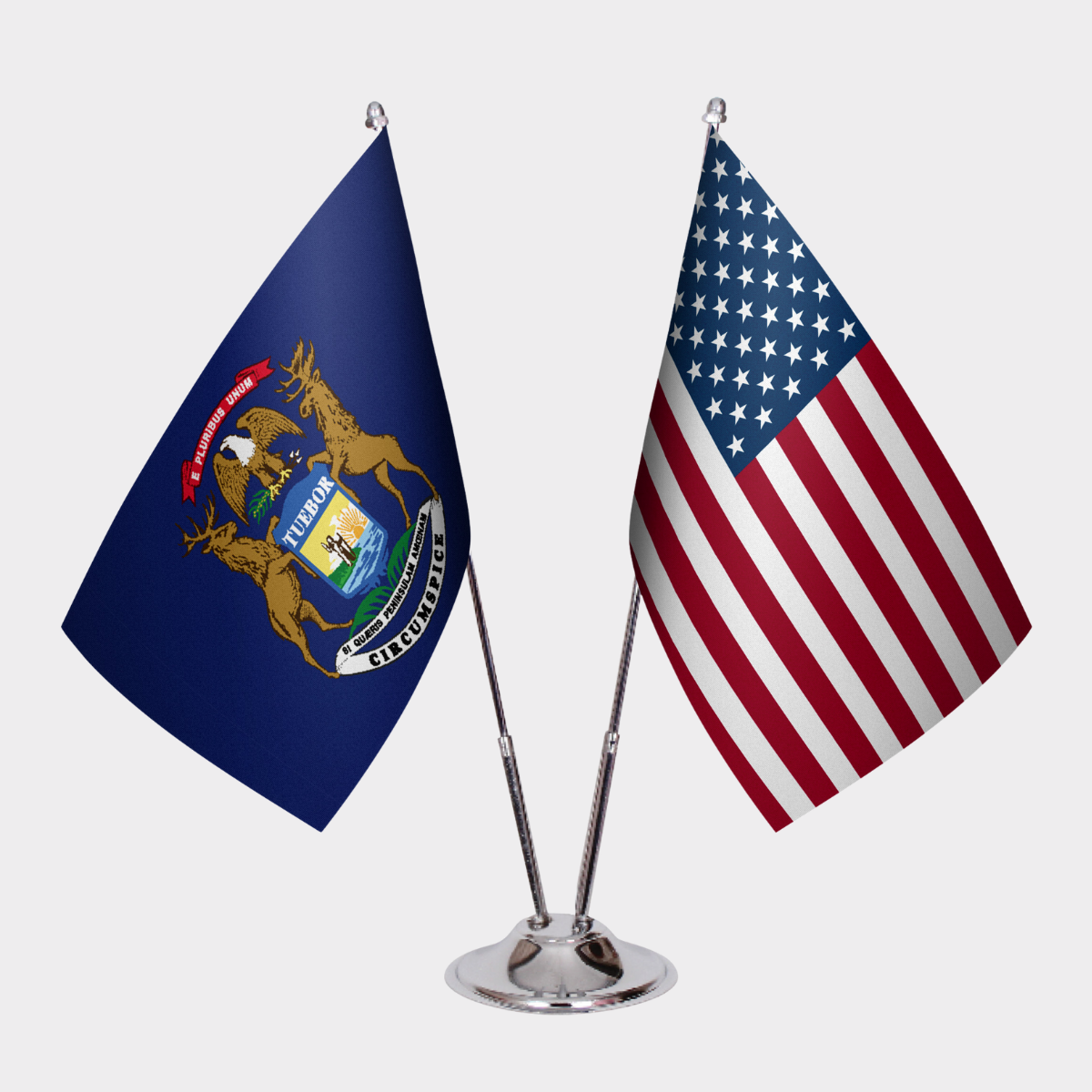 Michigan & U.S. Desk Flag Set — Double Satin