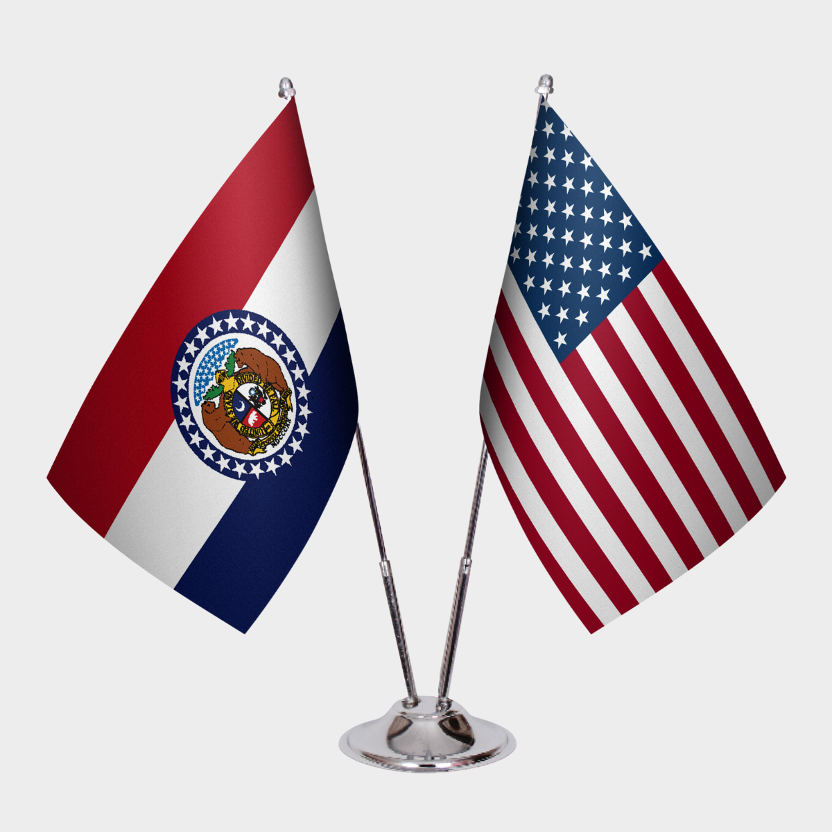 Missouri & U.S. Desk Flag Set — Double Satin