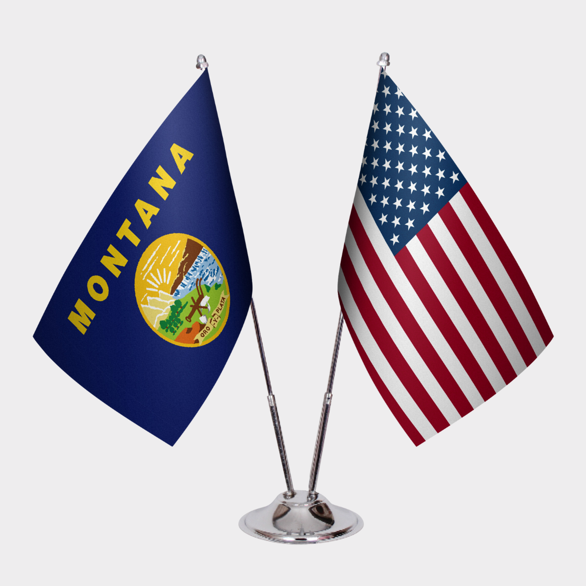 Montana & U.S. Desk Flag Set — Double Satin