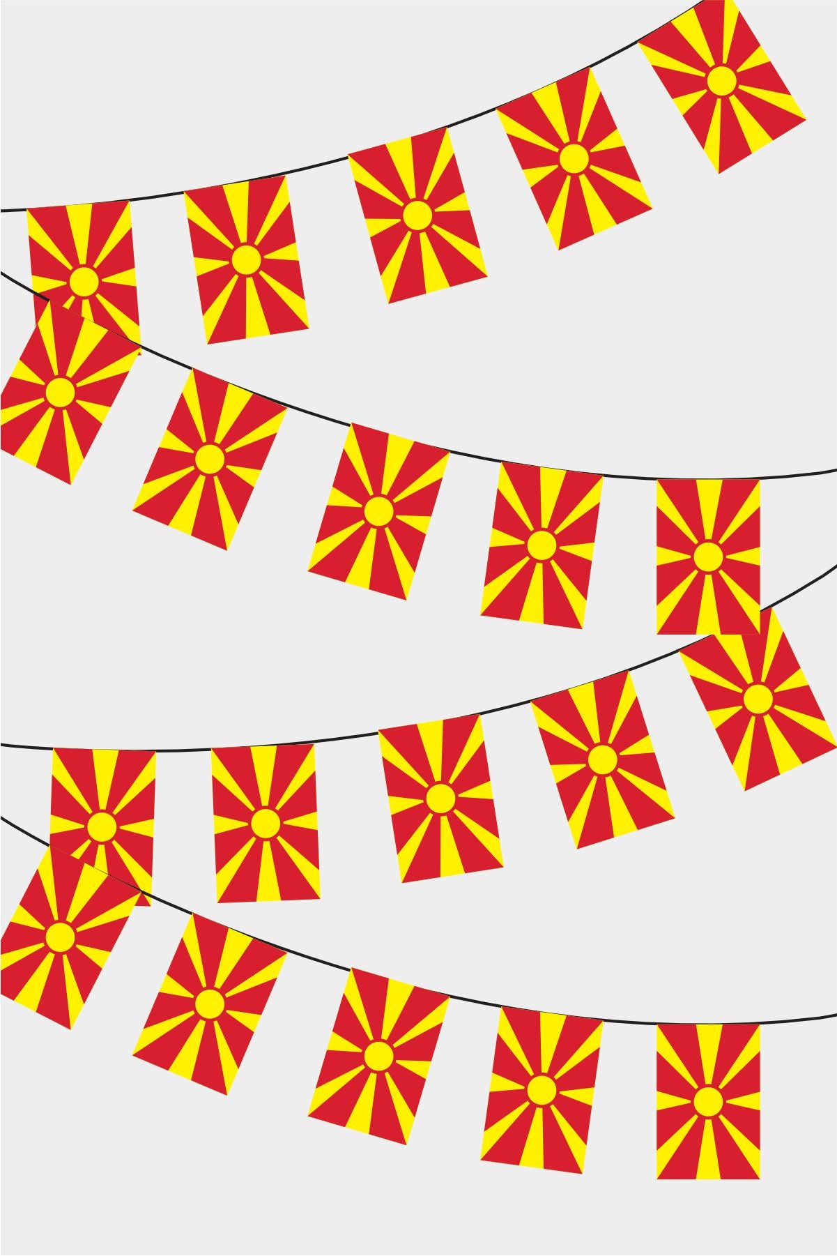 Macedonia Rectangular Flag Bunting - 50 Meters Premium String Flags for Party Decoration | Professional Quality Raschel Fabric