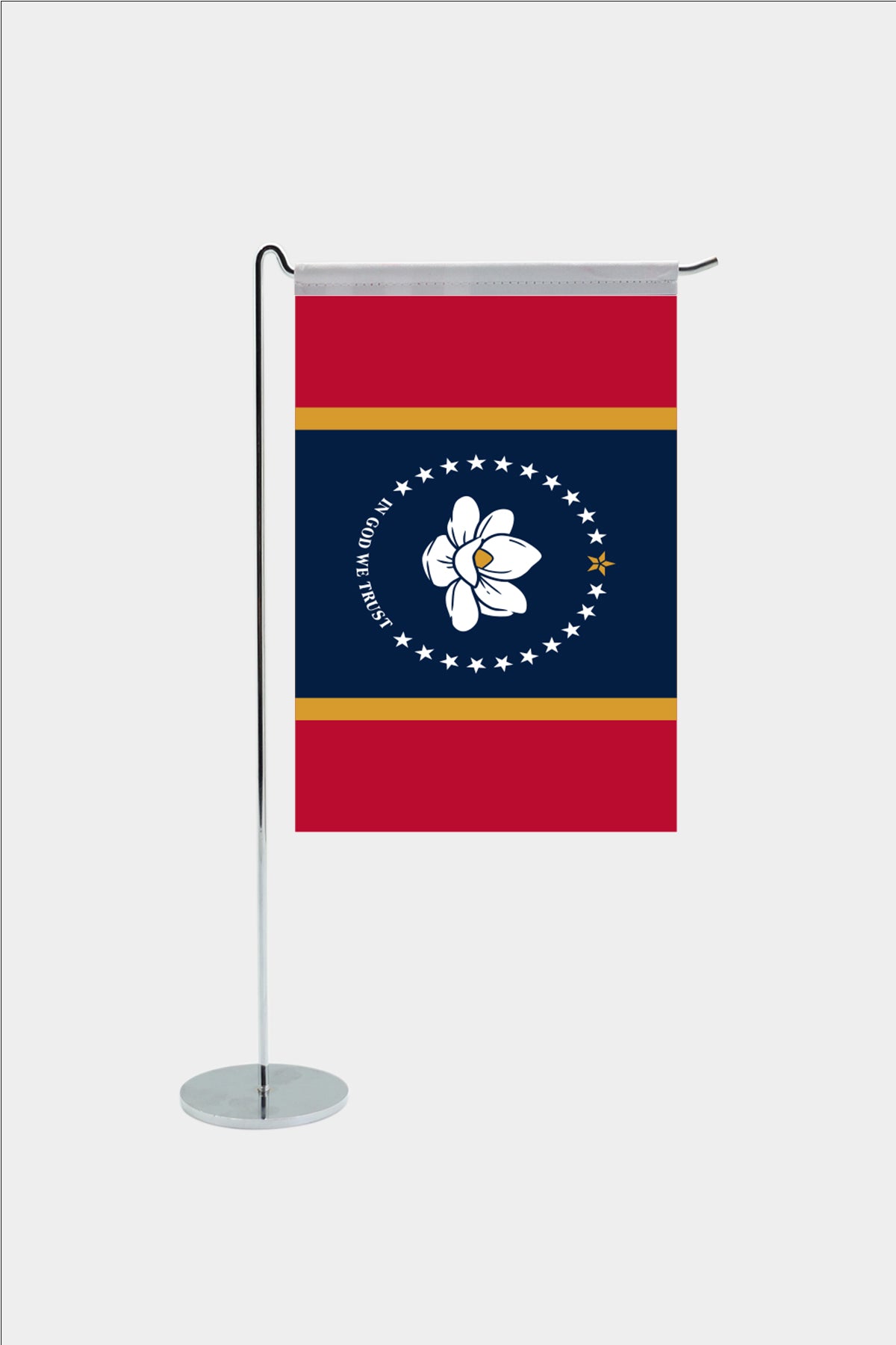 Mississippi state desk flag with chrome L-shaped stand - premium double-layer satin office flag