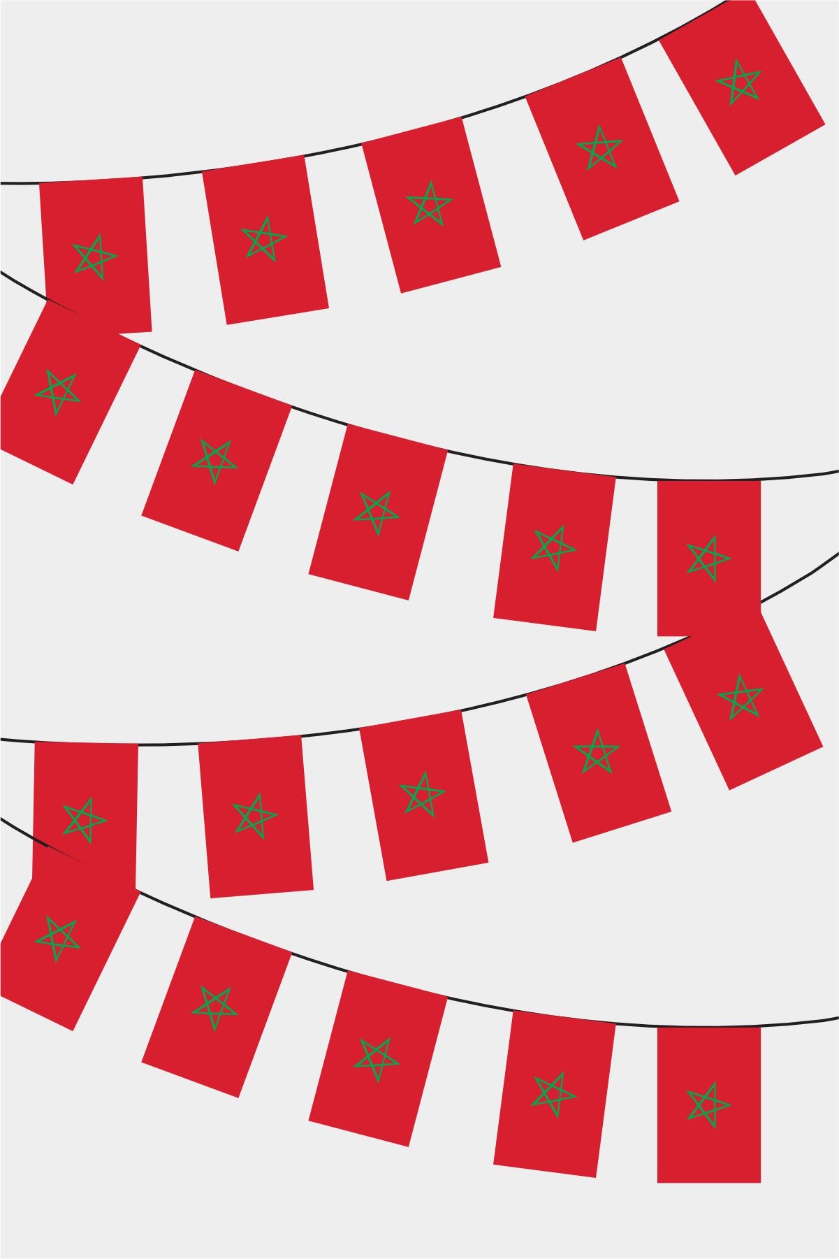 Morocco Rectangular Flag Bunting - 50 Meters Premium String Flags for Party Decoration | Professional Quality Raschel Fabric