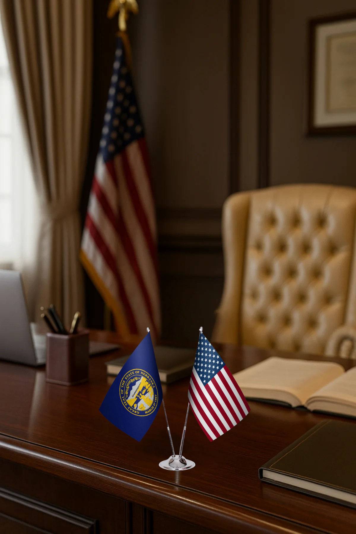 Nebraska Gold Desk Flag