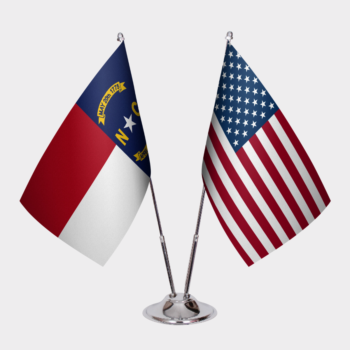 North Carolina & U.S. Desk Flag Set — Double Satin