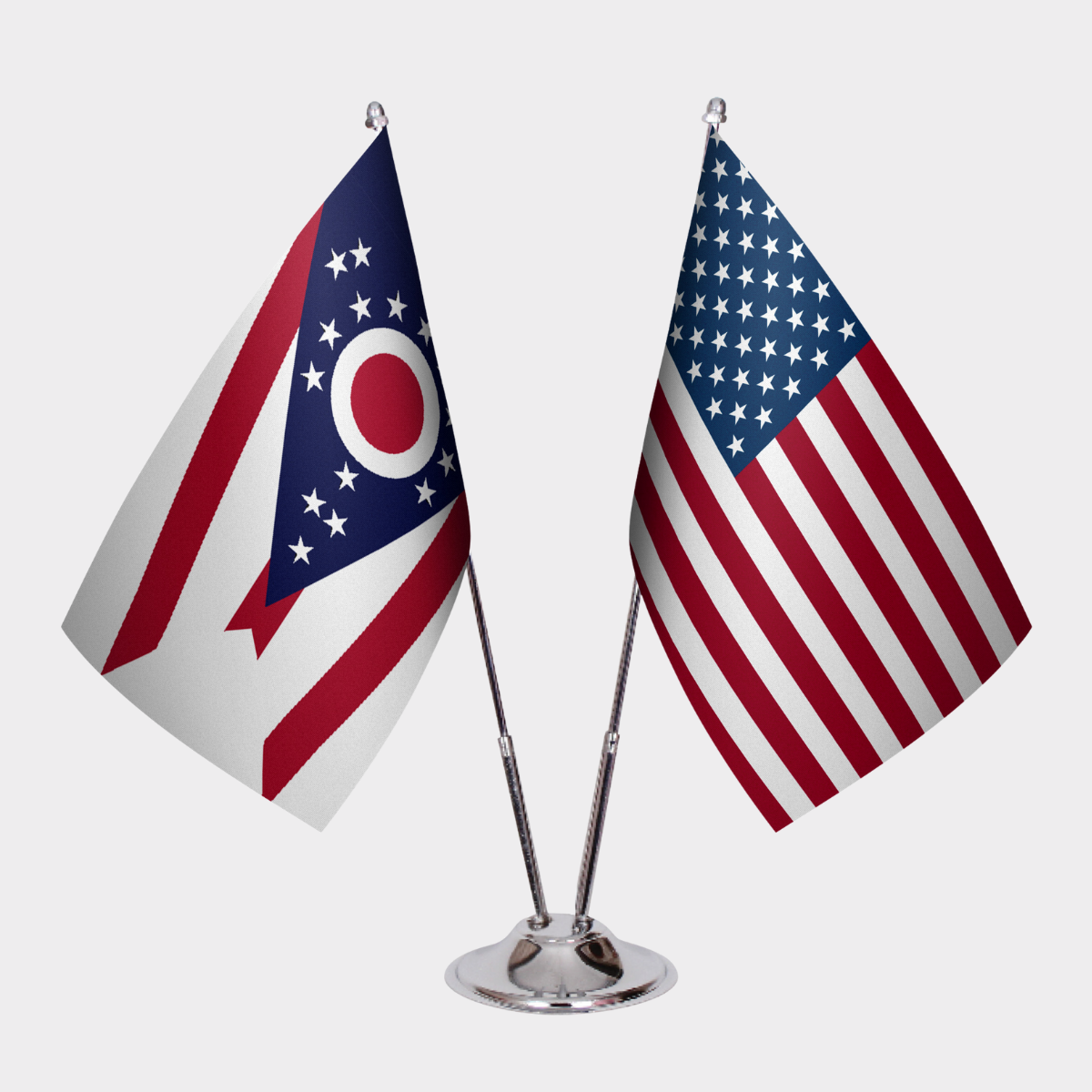 Ohio & U.S. Desk Flag Set — Double Satin
