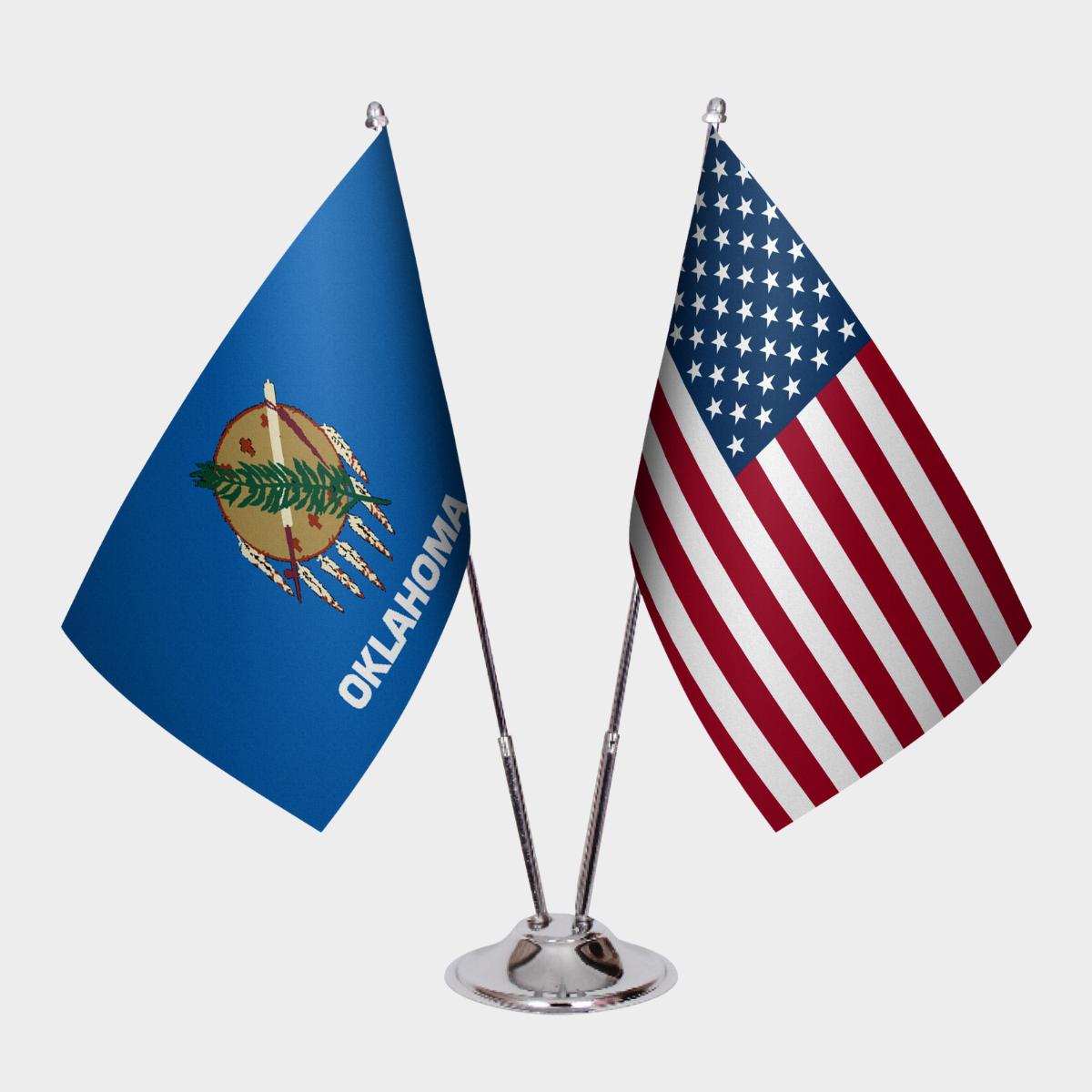 Oklahoma & U.S. Desk Flag Set — Double Satin