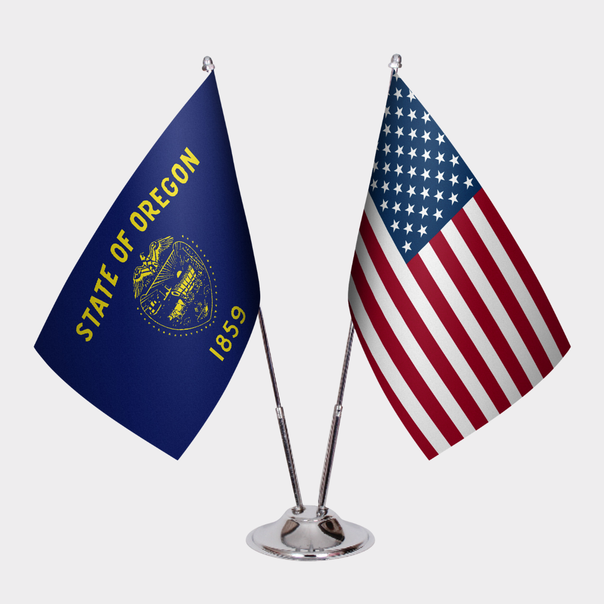 Oregon & U.S. Desk Flag Set — Double Satin