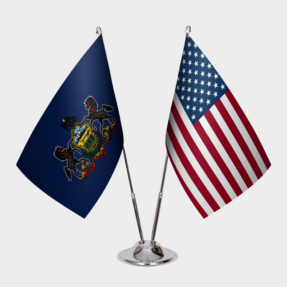 Pennsylvania & U.S. Desk Flag Set — Double Satin