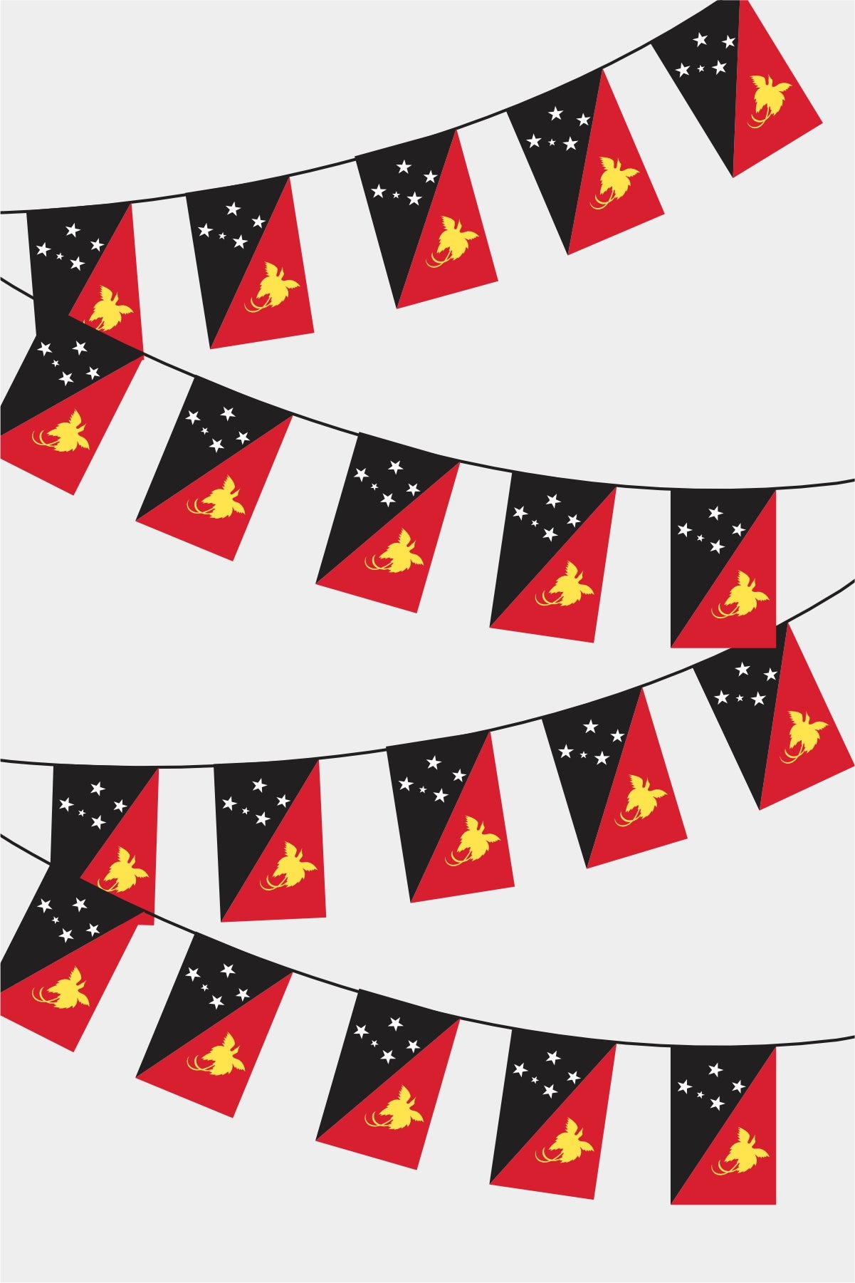 Papua New Guinea Rectangular Flag Bunting - 50 Meters Premium String Flags for Party Decoration | Professional Quality Raschel Fabric