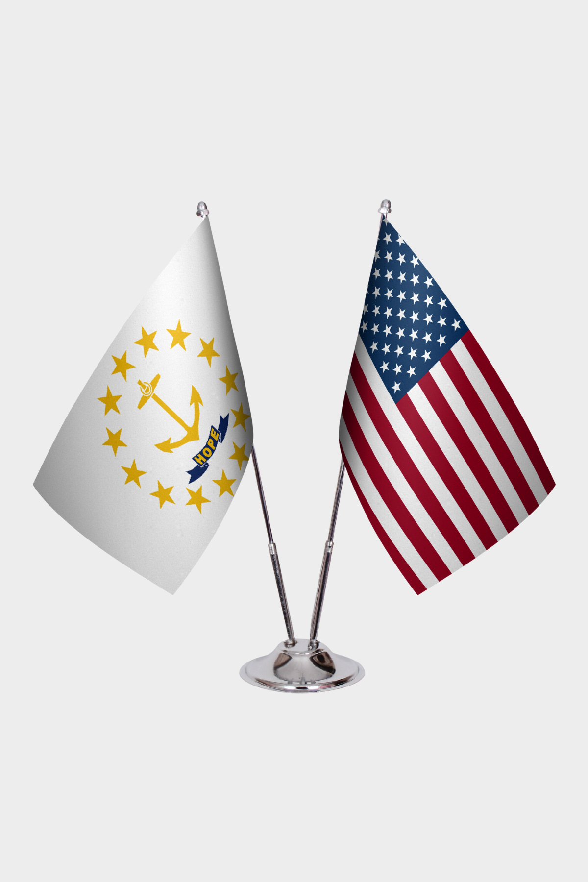 Rhode Island & U.S. Desk Flag Set — Double Satin