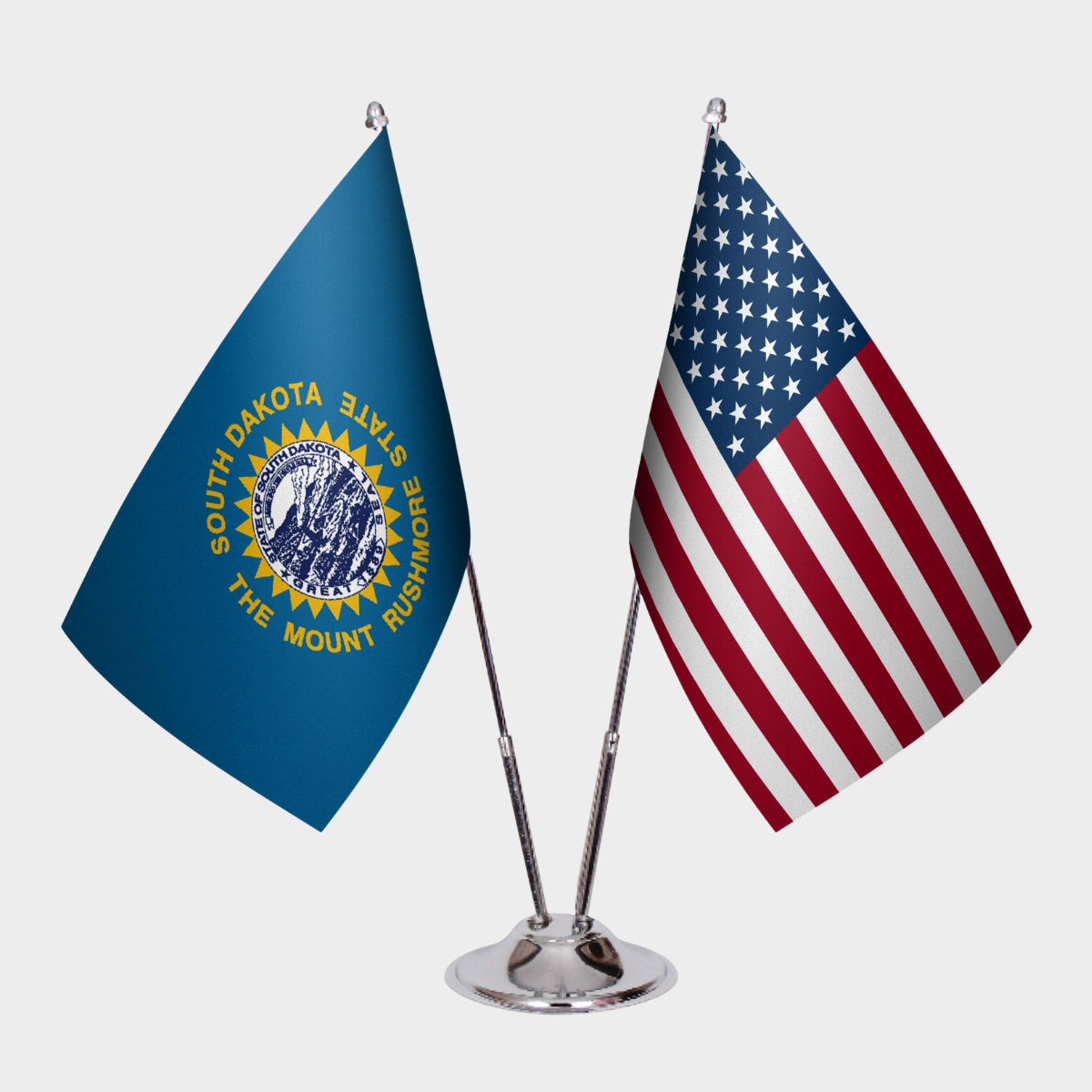 South Dakota & U.S. Desk Flag Set — Double Satin