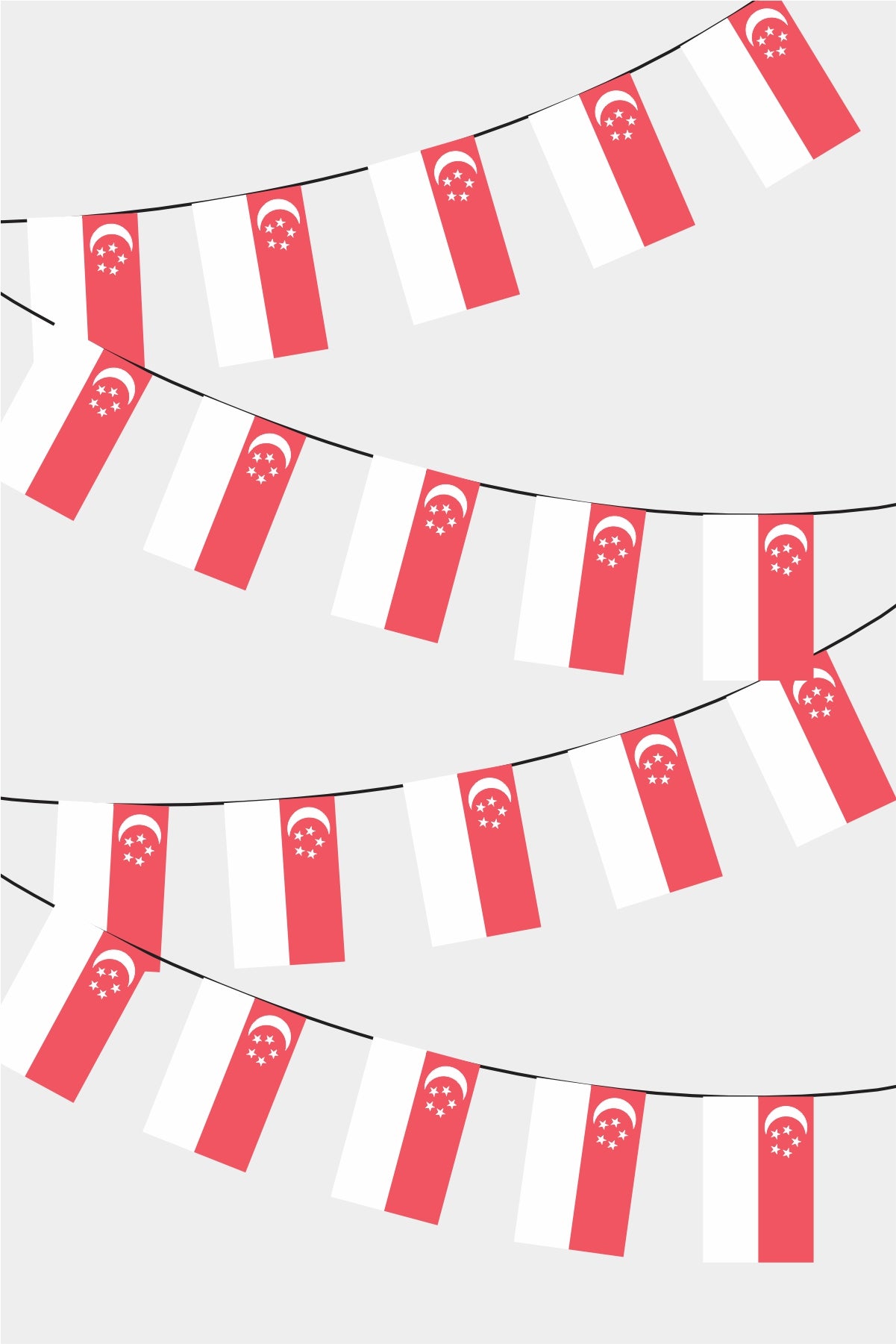 Singapore Rectangular Flag Bunting - 50 Meters Premium String Flags for Party Decoration | Professional Quality Raschel Fabric