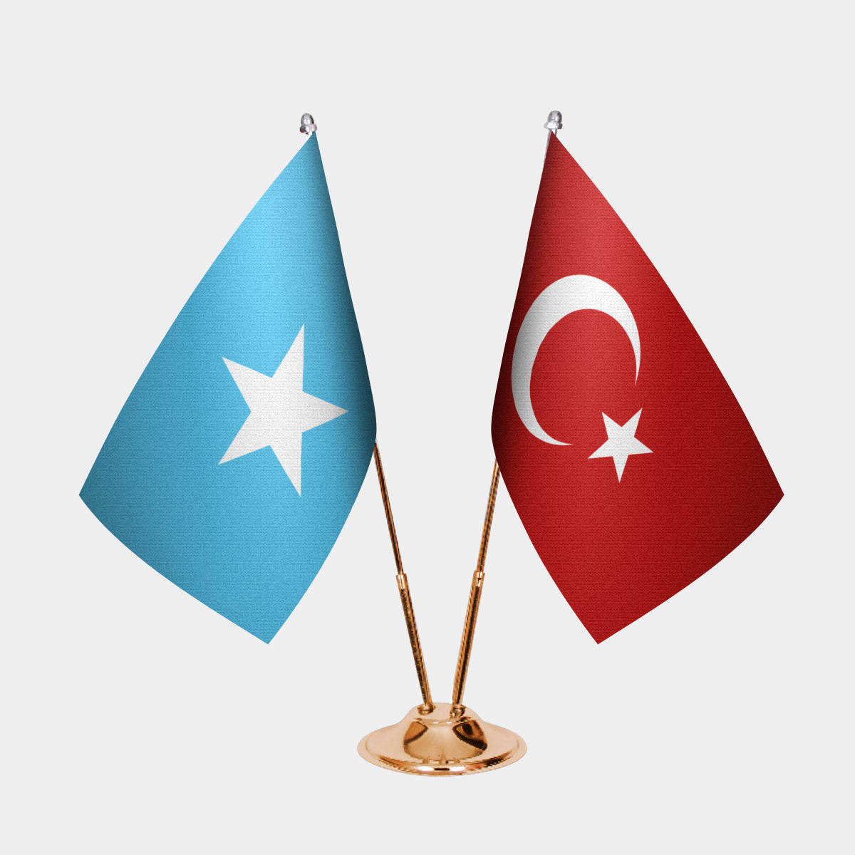 Somalia and Turkey desk flag set with gold pole and base