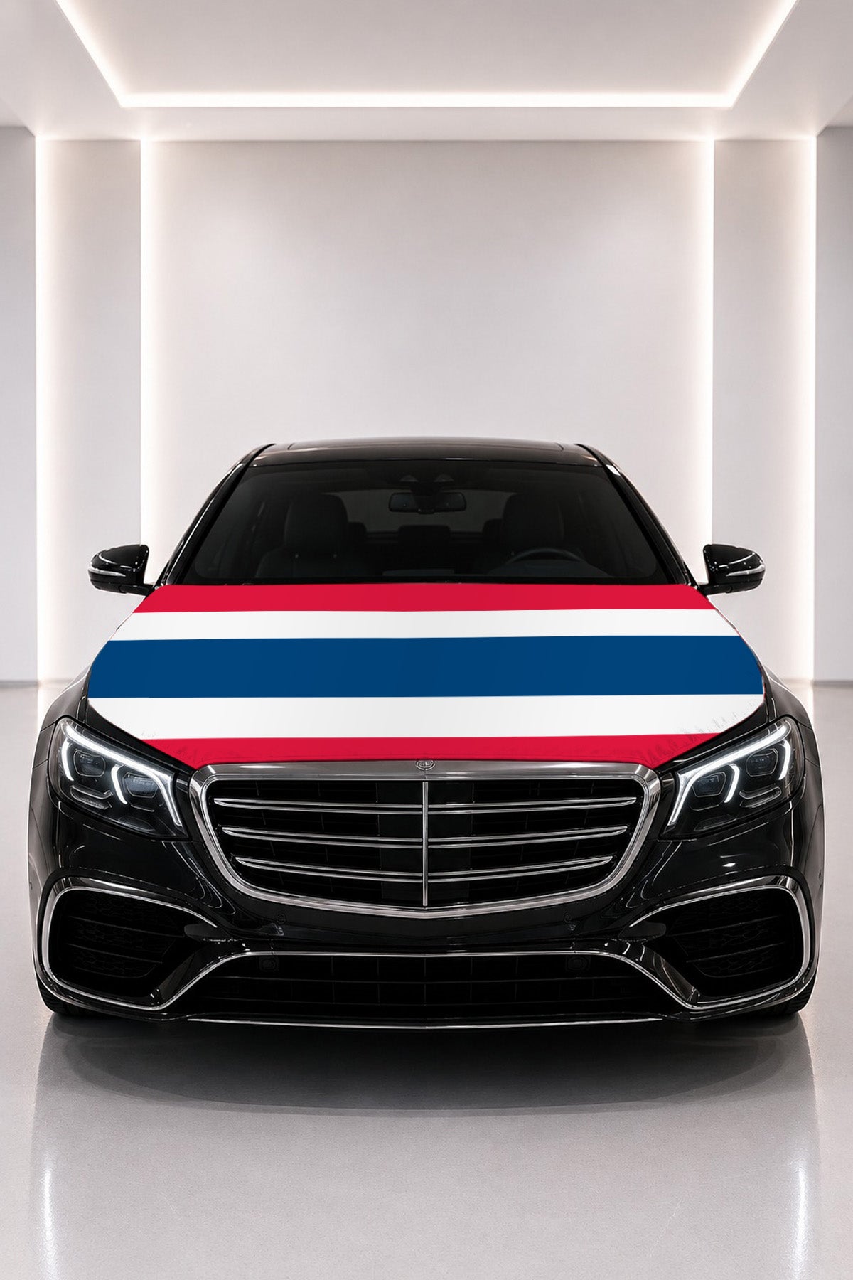 Thailand flag car hood cover fitted on a black car bonnet