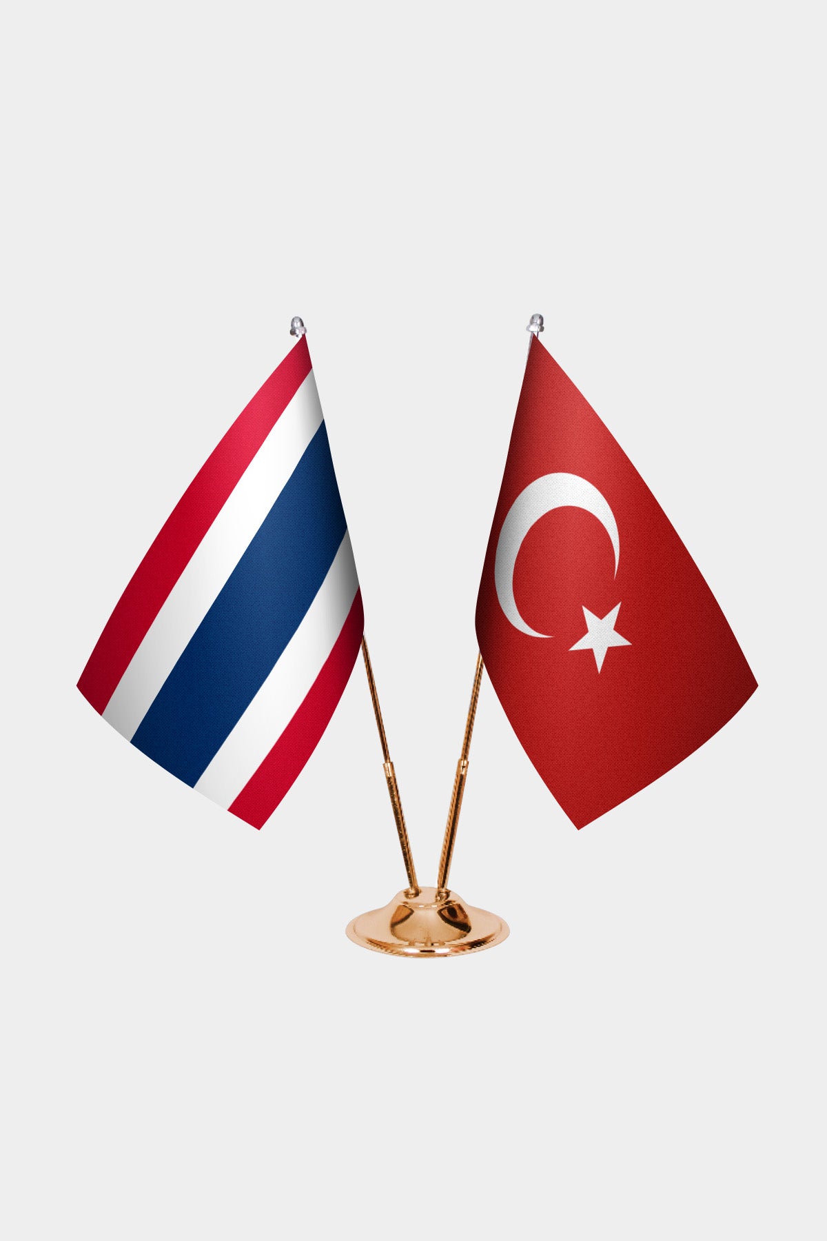 Thailand and Turkey desk flag set with gold pole and base