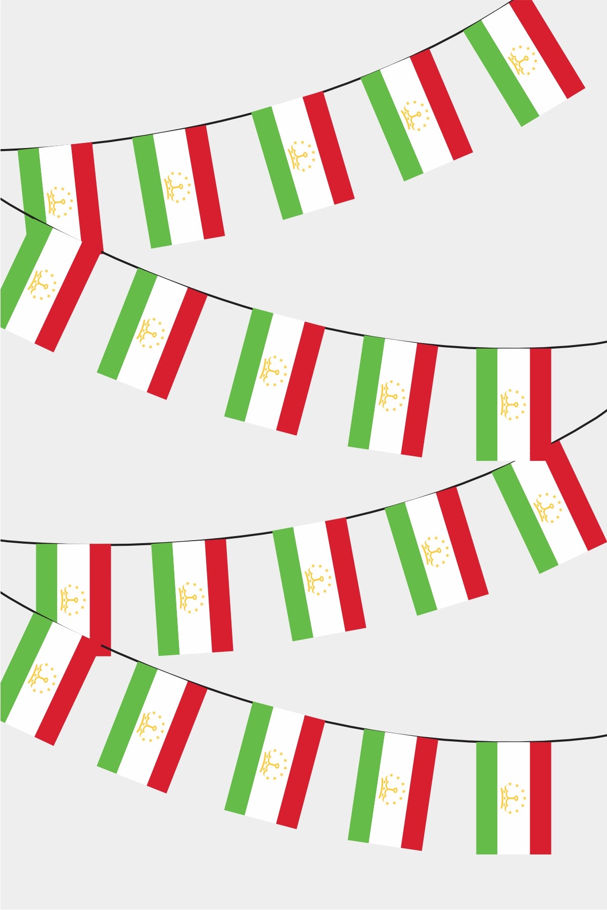 Tajikistan Rectangular Flag Bunting - 50 Meters Premium String Flags for Party Decoration | Professional Quality Raschel Fabric